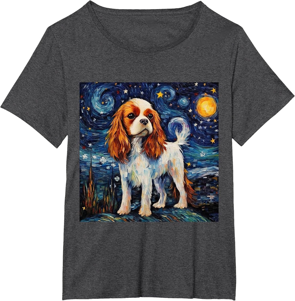 Cavalier King Charles Spaniel Starry Night T-Shirt - Dark Heather Grey