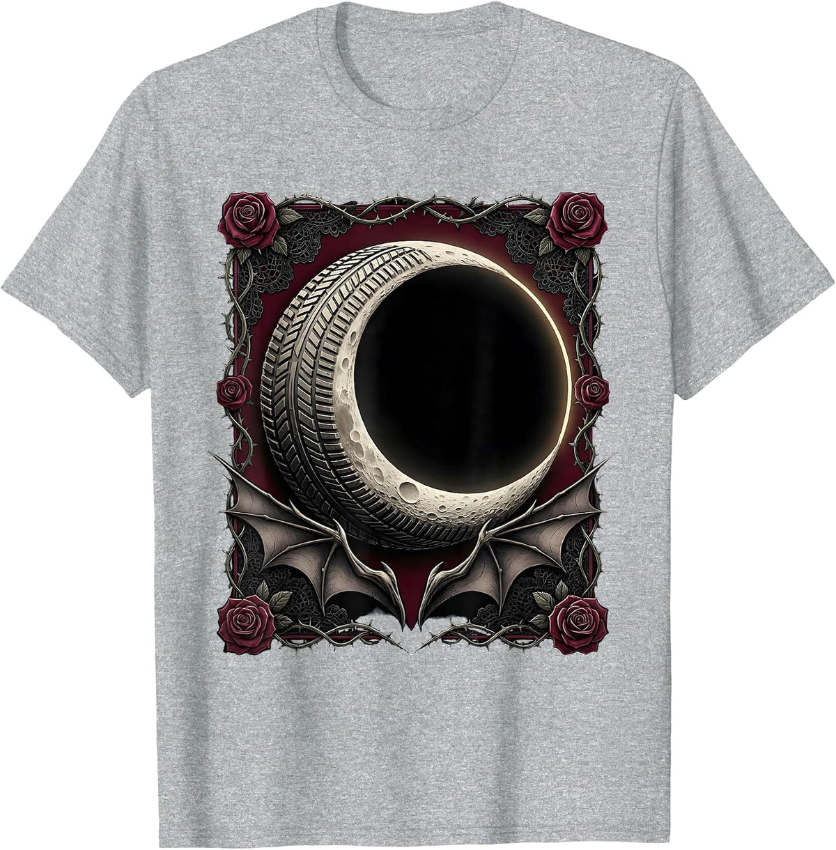 Men's Crescent Moon Motorcycle Tire Tread Biker Design T-Shirt - Heather Grey