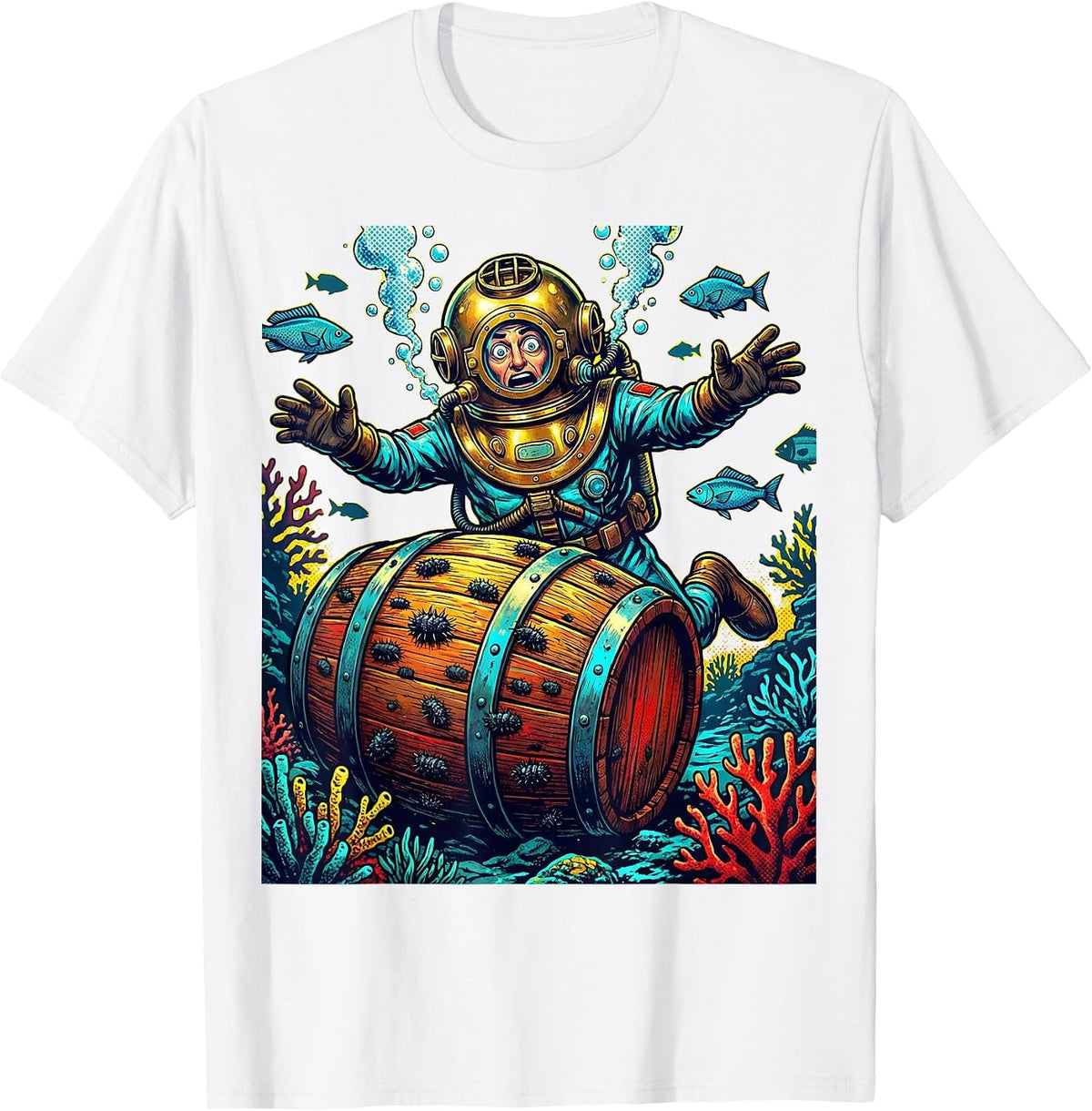 Men's Deep Sea Diver Sunken Beer Barrel Discovery T-Shirt - White