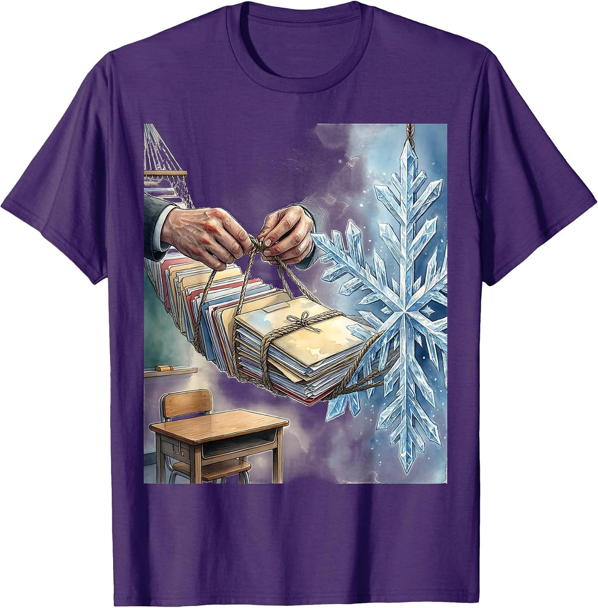 Watercolor Teacher Hands Bridge Christmas Break Humor T-Shirt - Purple