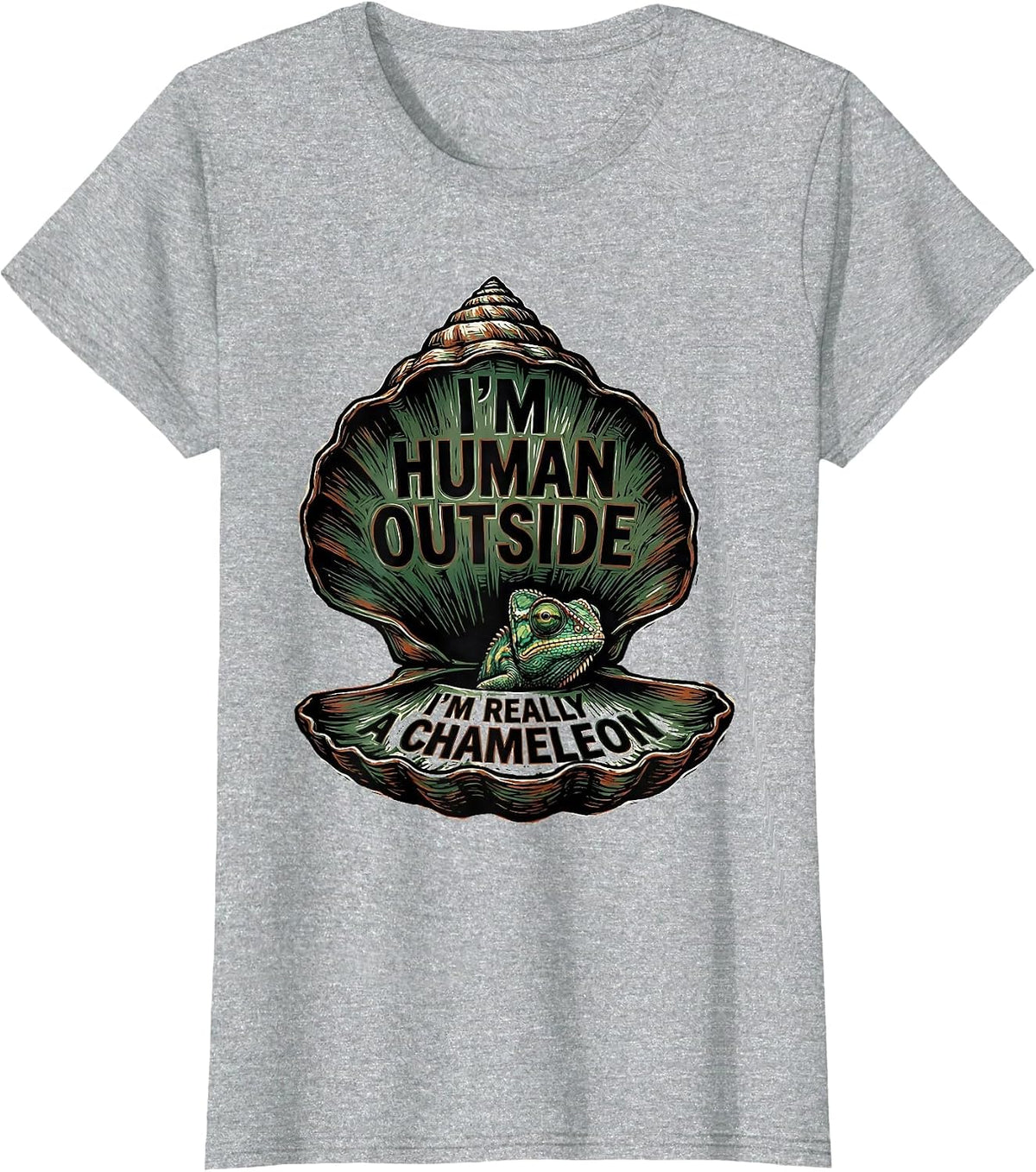 I'm Human Outside I'm Really A Chameleon Funny T-Shirt - Heather Grey