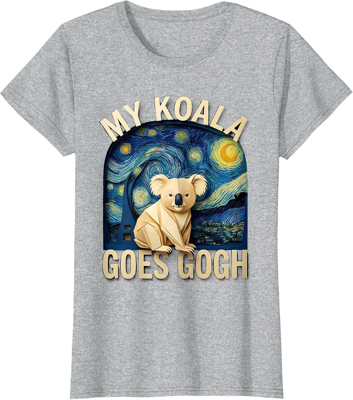 Women's My Koala Goes Gogh Whimsical Animal Lover Art Meme Gift T-Shirt - Heather Grey