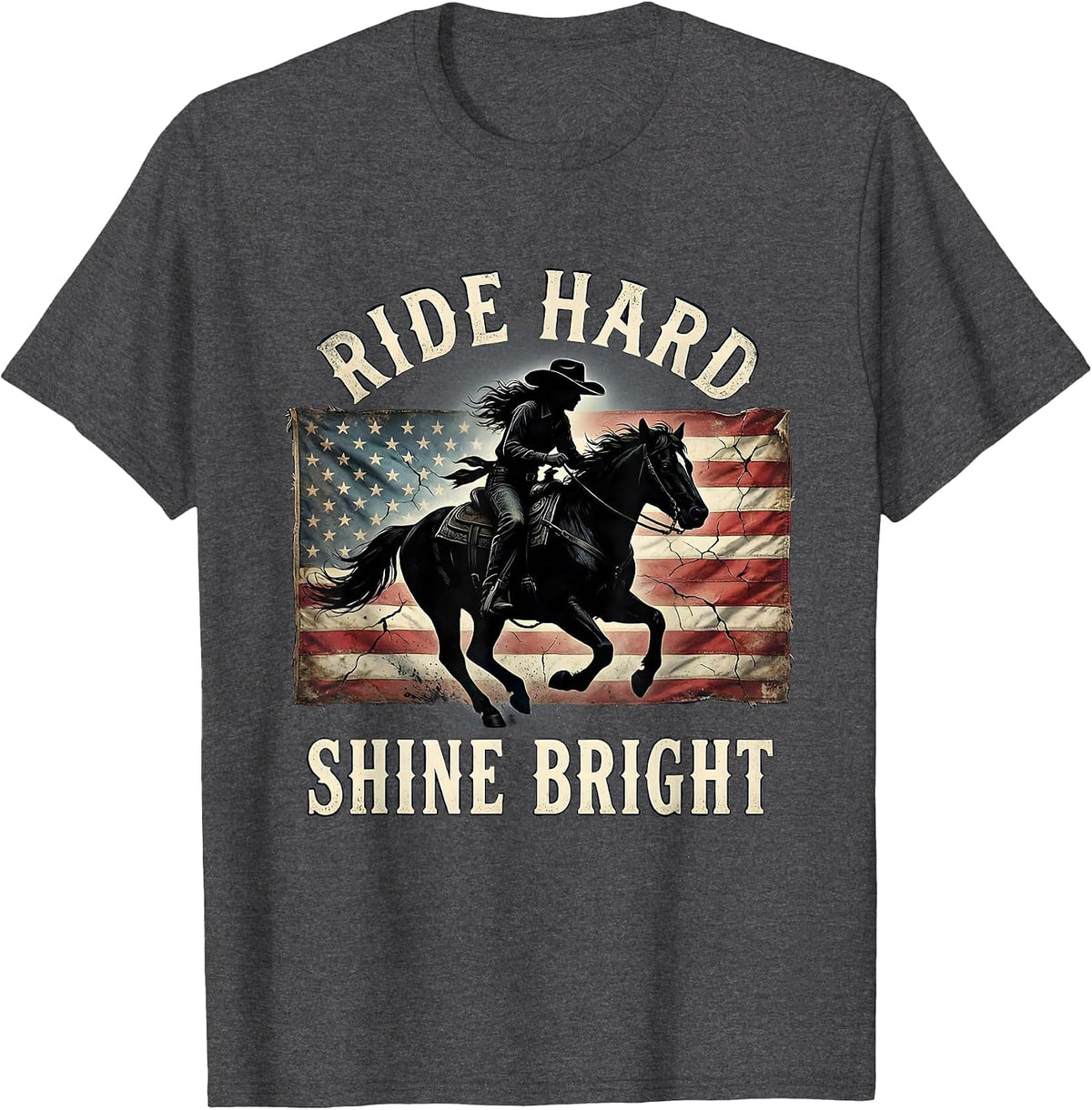 Ride Hard Shine Bright Western Cowgirl Design T-Shirt - Dark Heather Grey