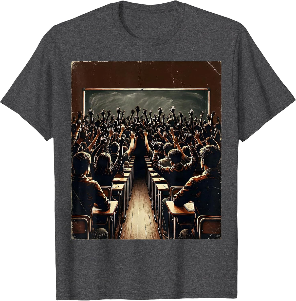 Men's Hand Raising Classroom Silhouette Teacher Design T-Shirt - Dark Heather Grey
