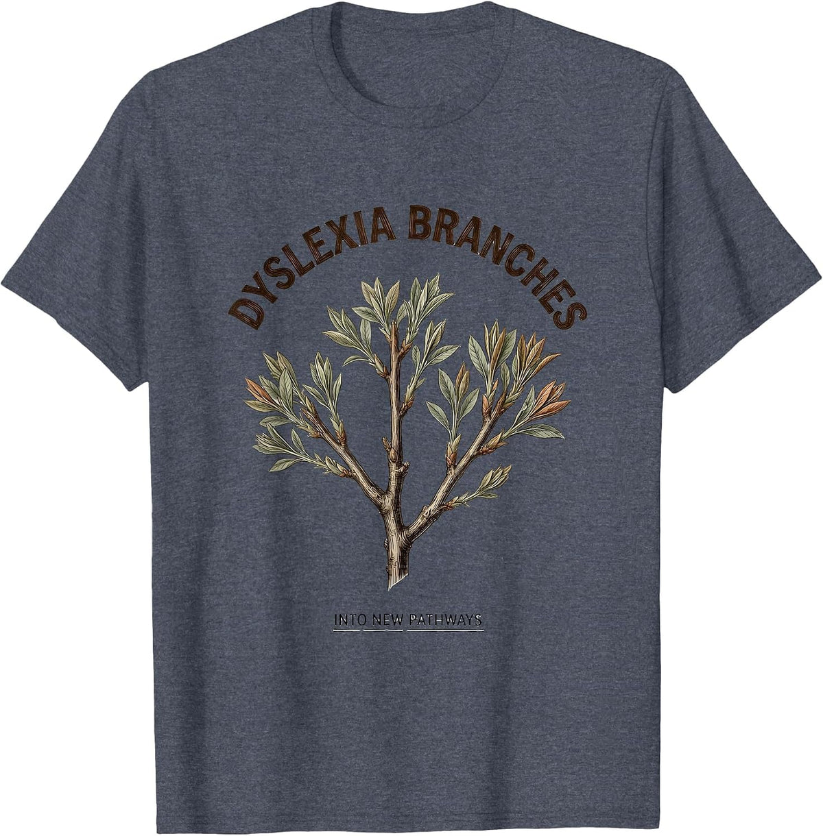 Dyslexia Branches Into New Pathways Botanical Teacher T-Shirt - Heather Blue