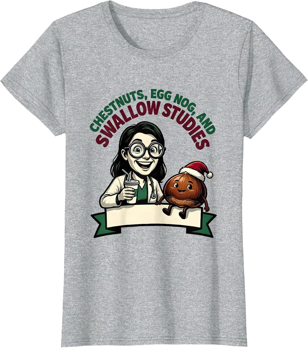 Women's Chestnuts, Egg Nog, And Swallow Studies Speech-Language T-Shirt - Heather Grey