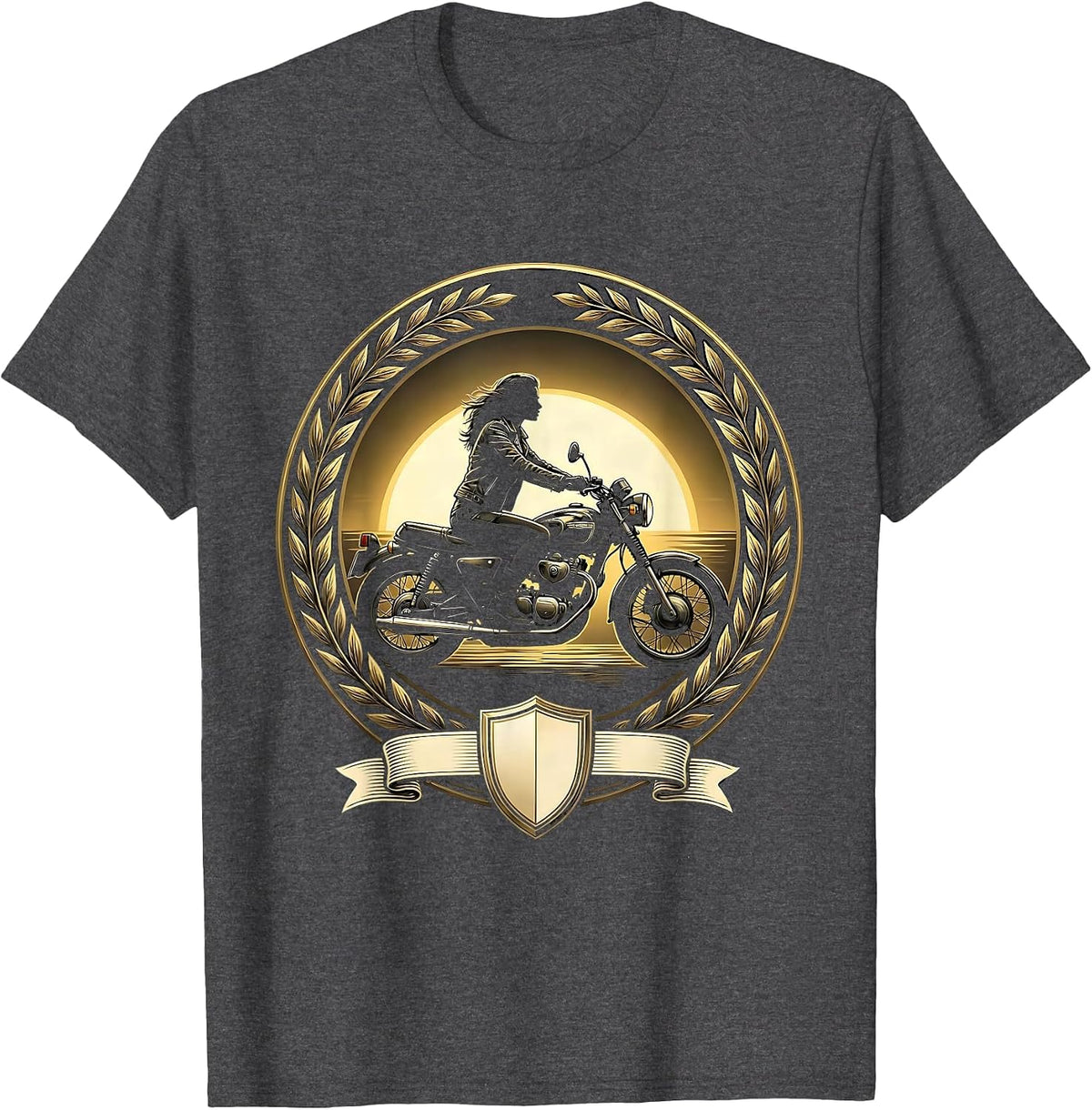 Leather Jacket Rider Motorcycle Dusk Graphic Tee T-Shirt - Dark Heather Grey