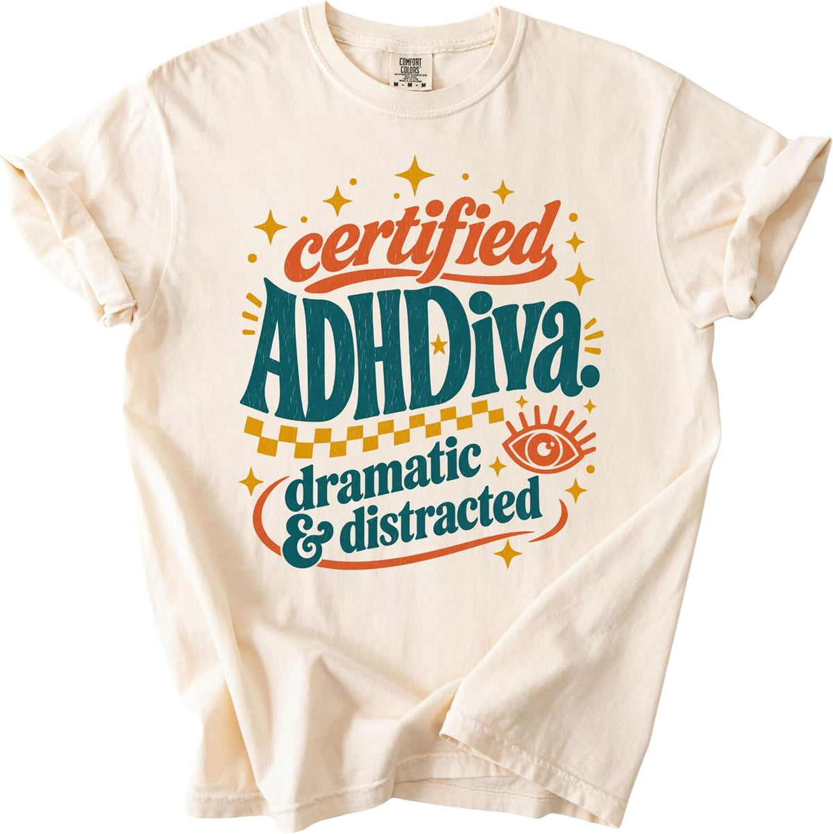 FITIN Neurodivergent T-Shirt, Certified ADHDiva Humor Statement Tee - Ivory