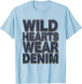 Men's Wild Hearts Wear Denim Cowgirl Design T-Shirt - Baby Blue