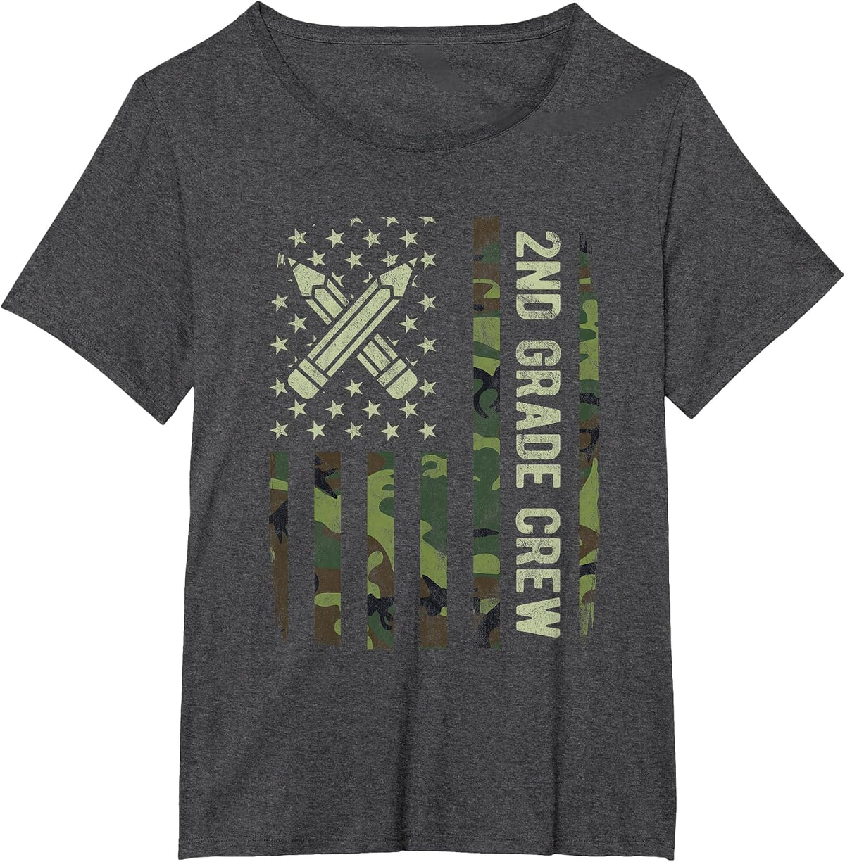 2nd Grade Crew Camo American Flag Back to School Boys Tees T-Shirt - Dark Heather Grey