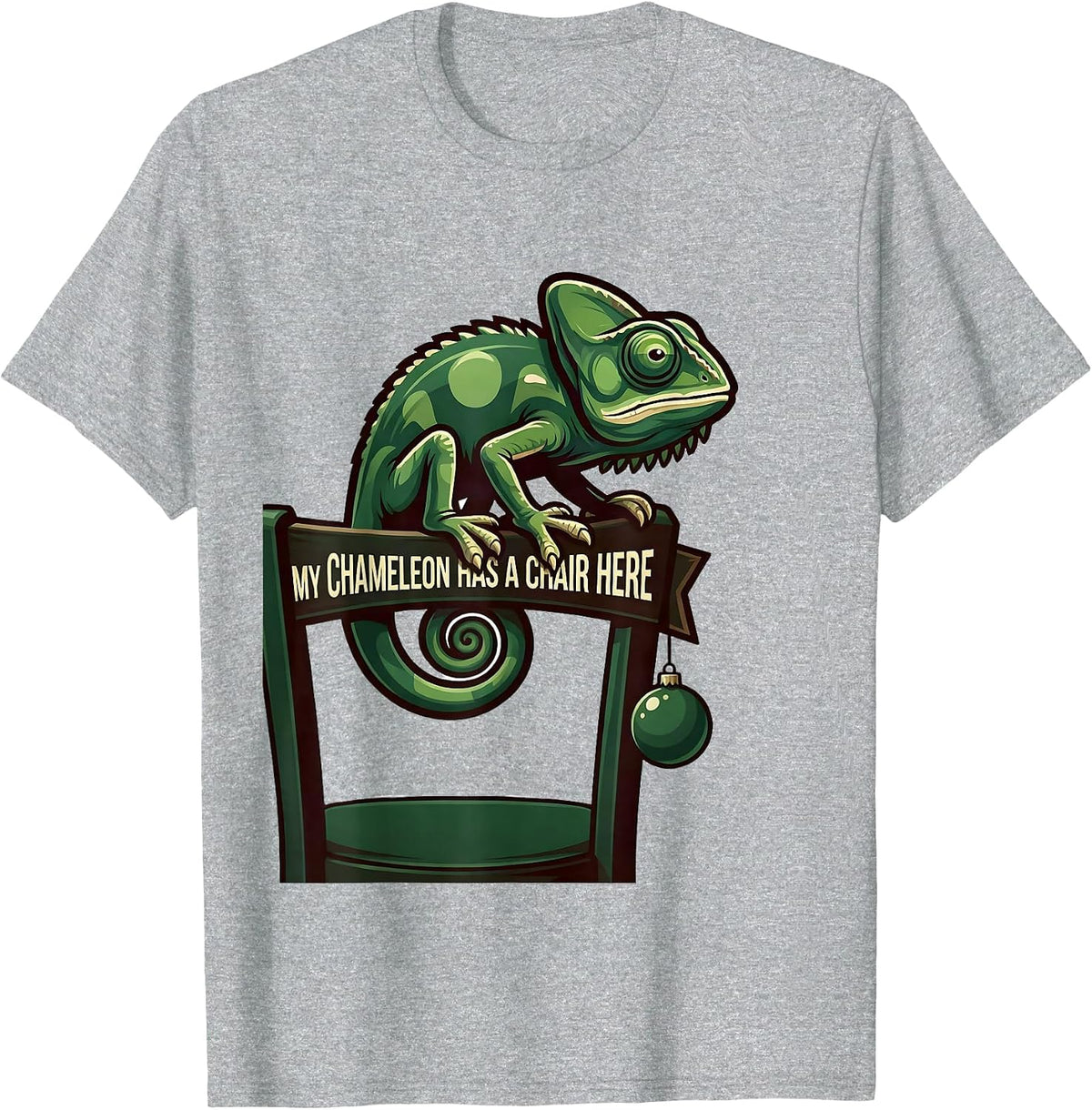 Men's My Chameleon Has A Chair Here Funny Reptile Keeper Christmas T-Shirt - Heather Grey