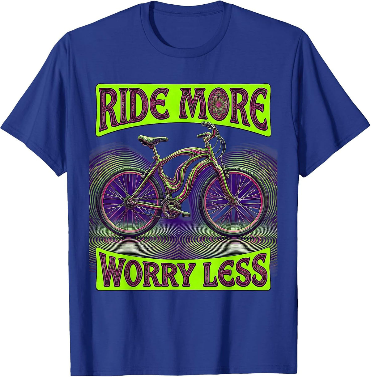 Men's Ride More Worry Less Cycling Bike Design T-Shirt - Royal Blue
