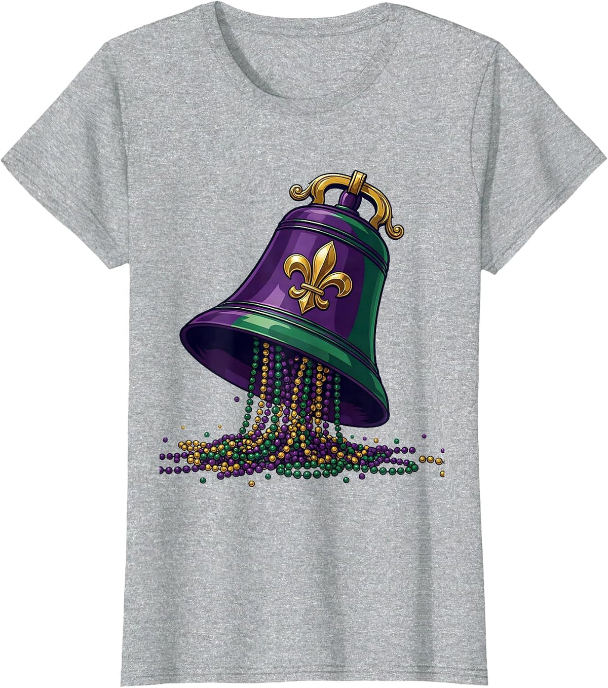 Women's Oversized Handbell Fleur De Lis Mardi Gras Party Humor T-Shirt - Heather Grey