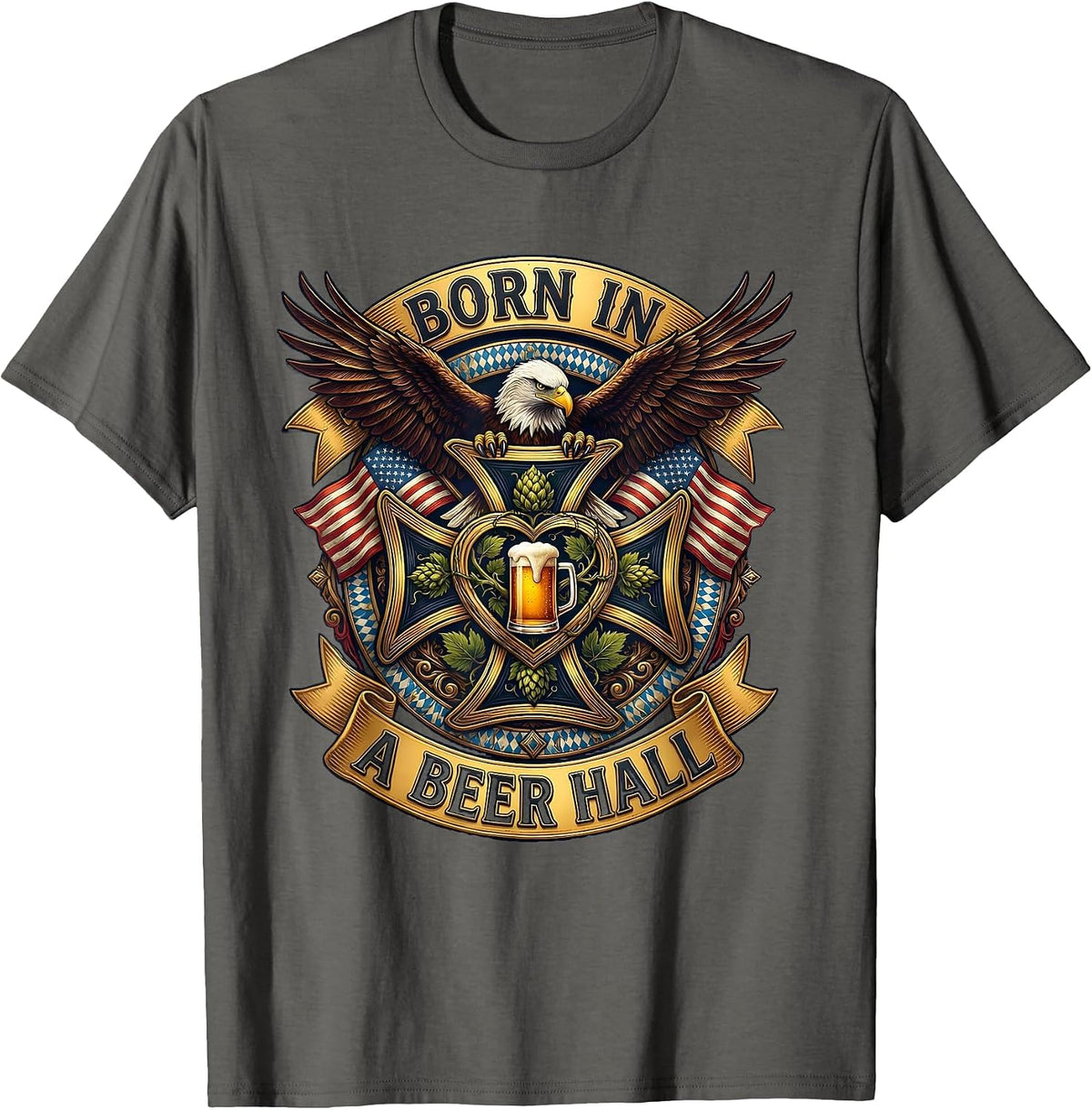 Men's Born in a Beer Hall Oktoberfest Design T-Shirt - Asphalt Grey