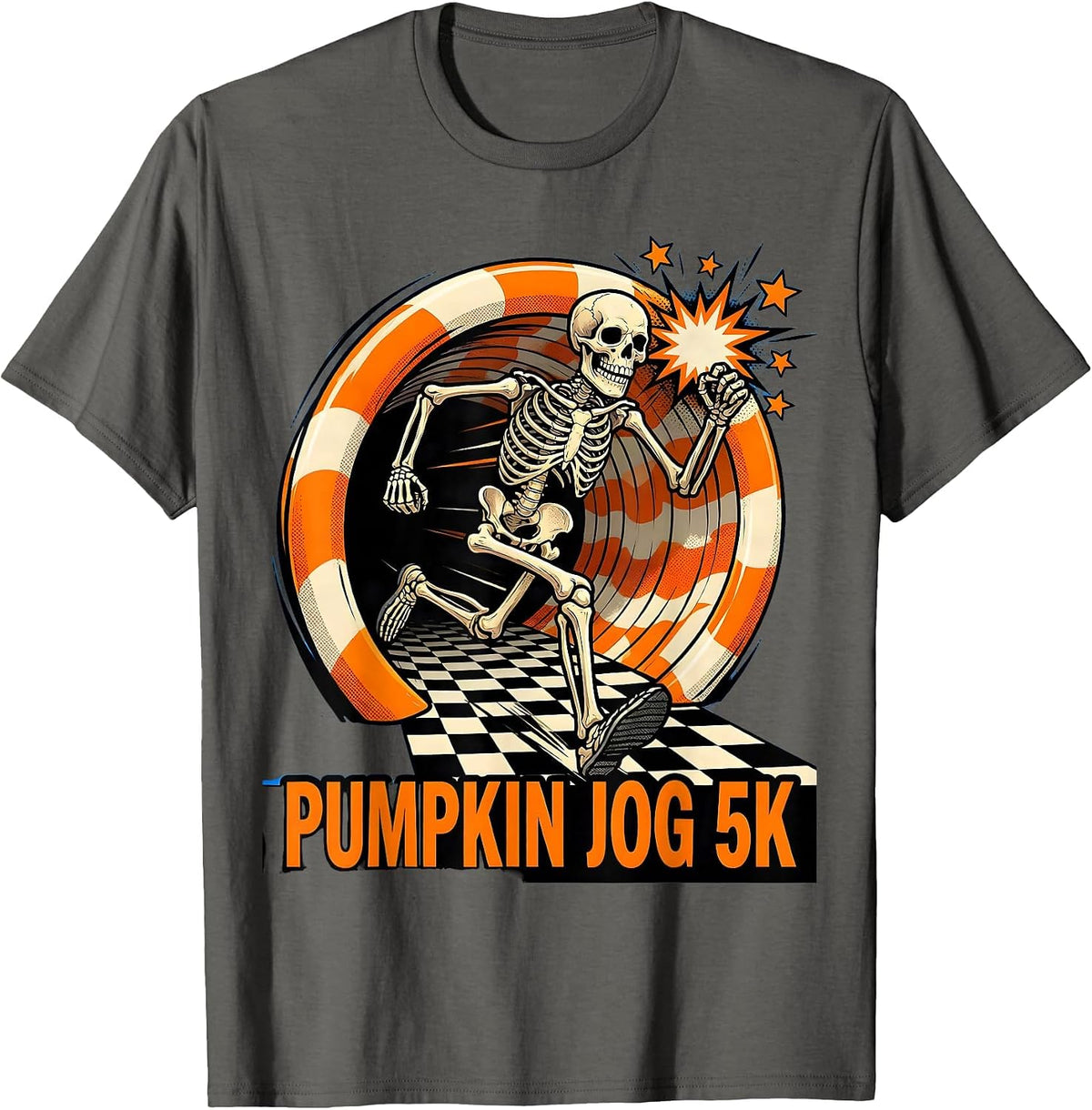 Men's Pumpkin Jog 5K Funny Running Skeleton Halloween Fun Run T-Shirt - Asphalt Grey
