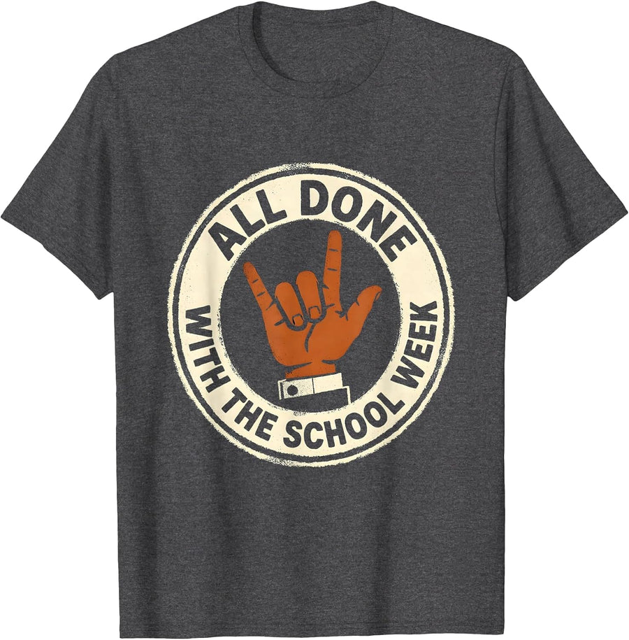 Men's All Done With The School Week Rubber Stamp ASL Teacher T-Shirt - Dark Heather Grey