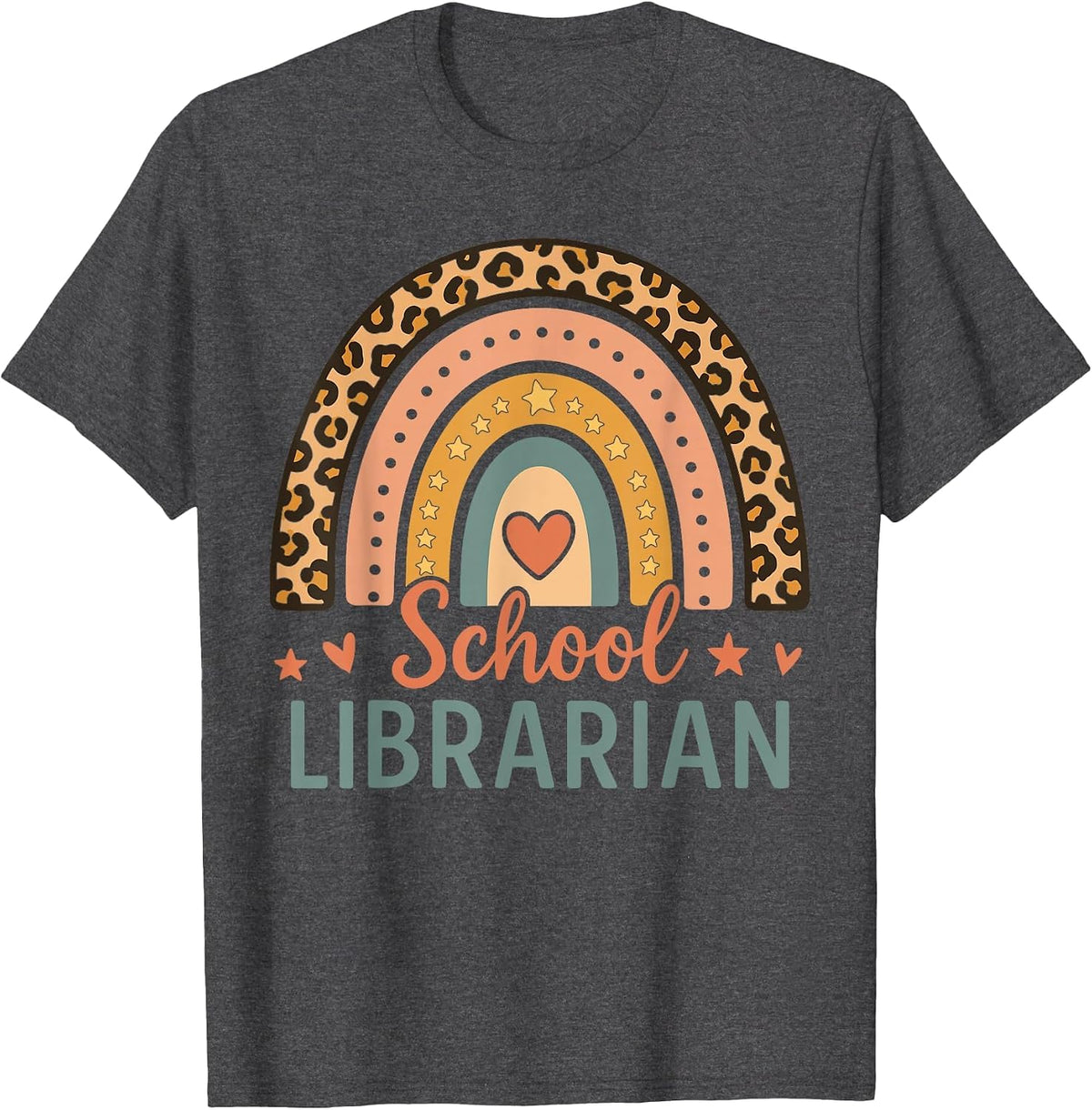 Cute School Librarian Rainbow Leopard Print Funny Librarian T-Shirt - Dark Heather Grey