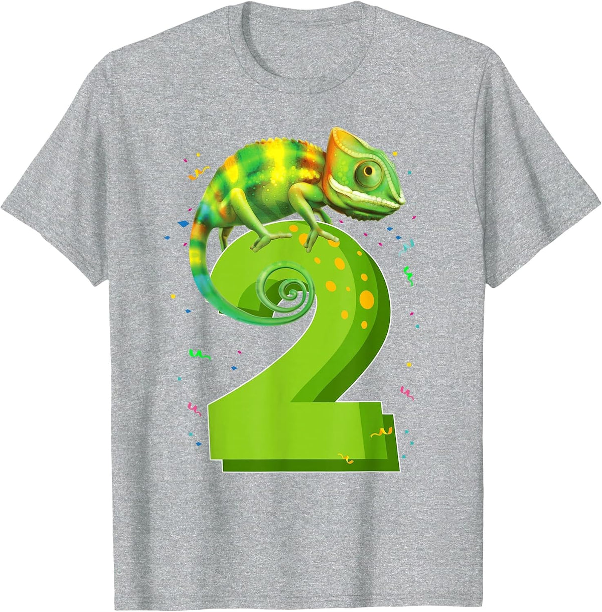 2 Years Old Birthday Chameleon Themed Party 2nd Birthday T-Shirt - Heather Grey