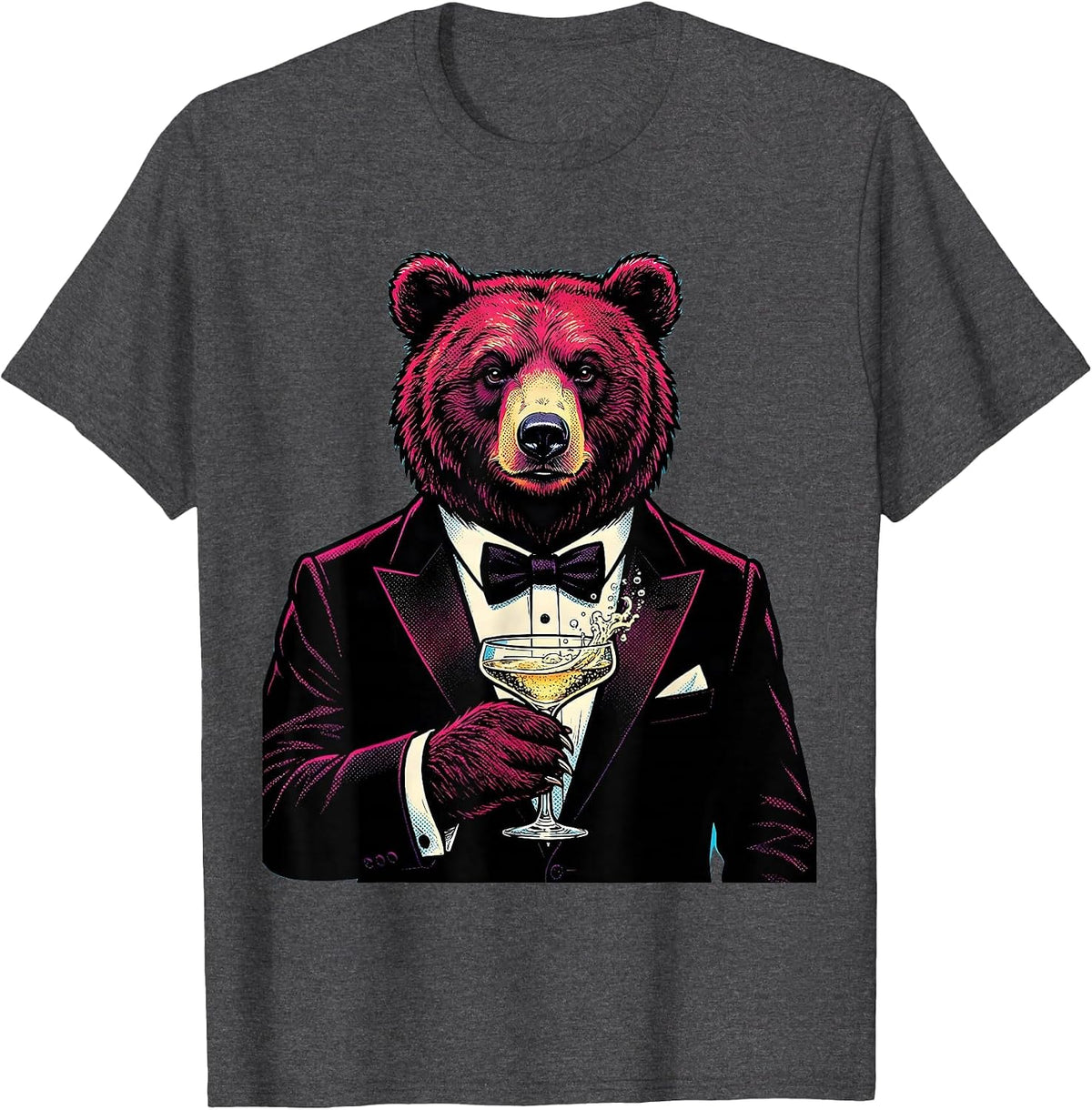 Fancy Bear in Tuxedo Champagne Toast Design T-Shirt - Dark Heather Grey