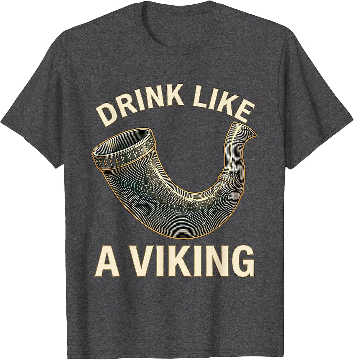 Men's Drink Like a Viking Norse Warrior Design T-Shirt - Dark Heather Grey