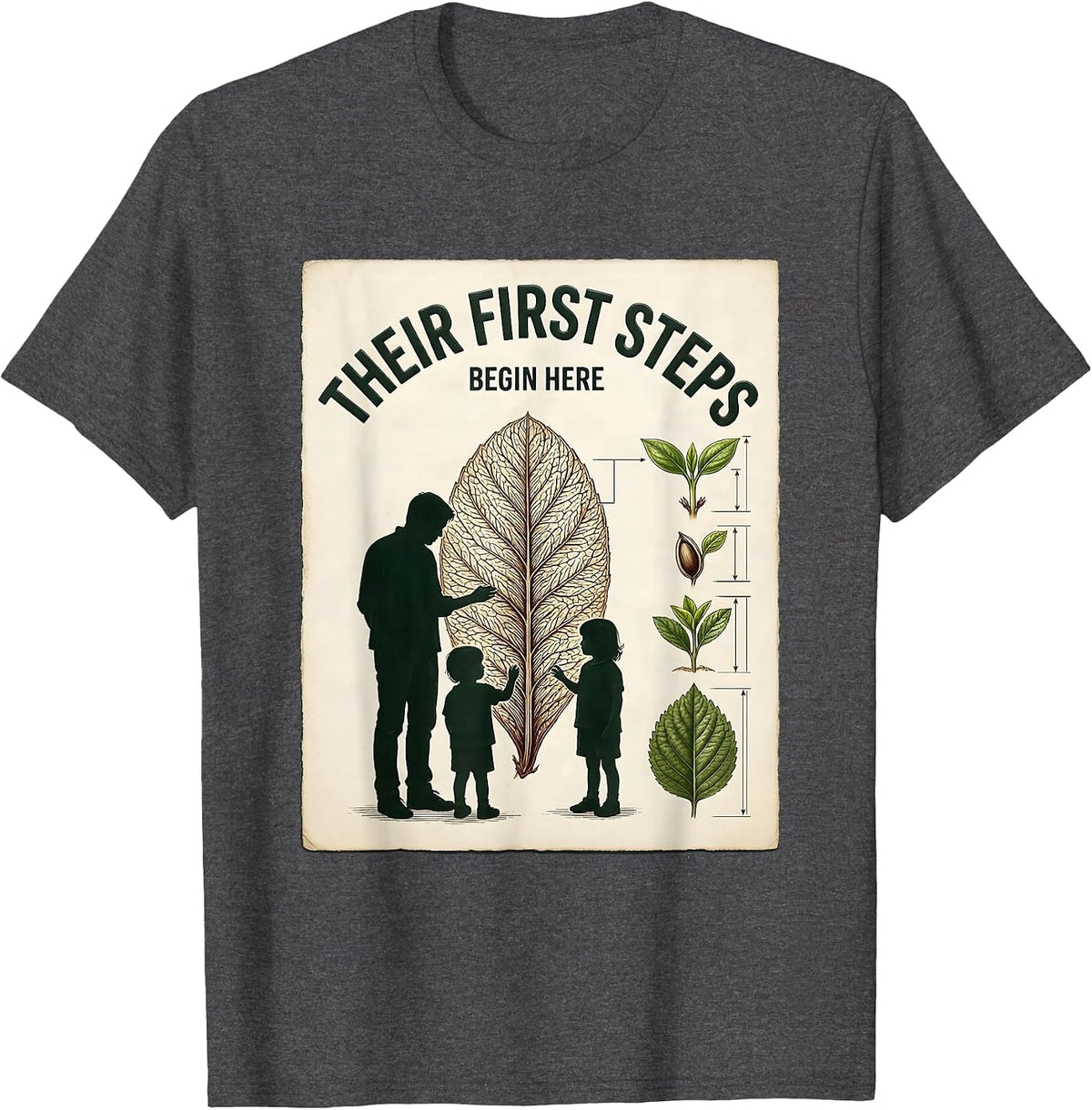 Their First Steps Begin Here Botanical Head Start Teacher T-Shirt - Dark Heather Grey