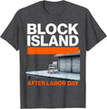 Men's Block Island After Labor Day Vintage Coastal Town Pride T-Shirt - Dark Heather Grey