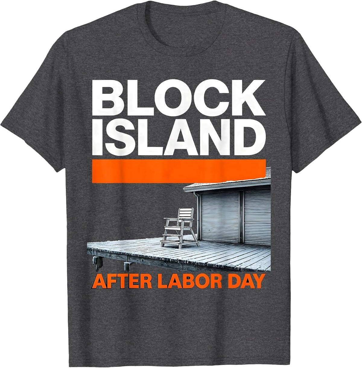 Men's Block Island After Labor Day Vintage Coastal Town Pride T-Shirt - Dark Heather Grey
