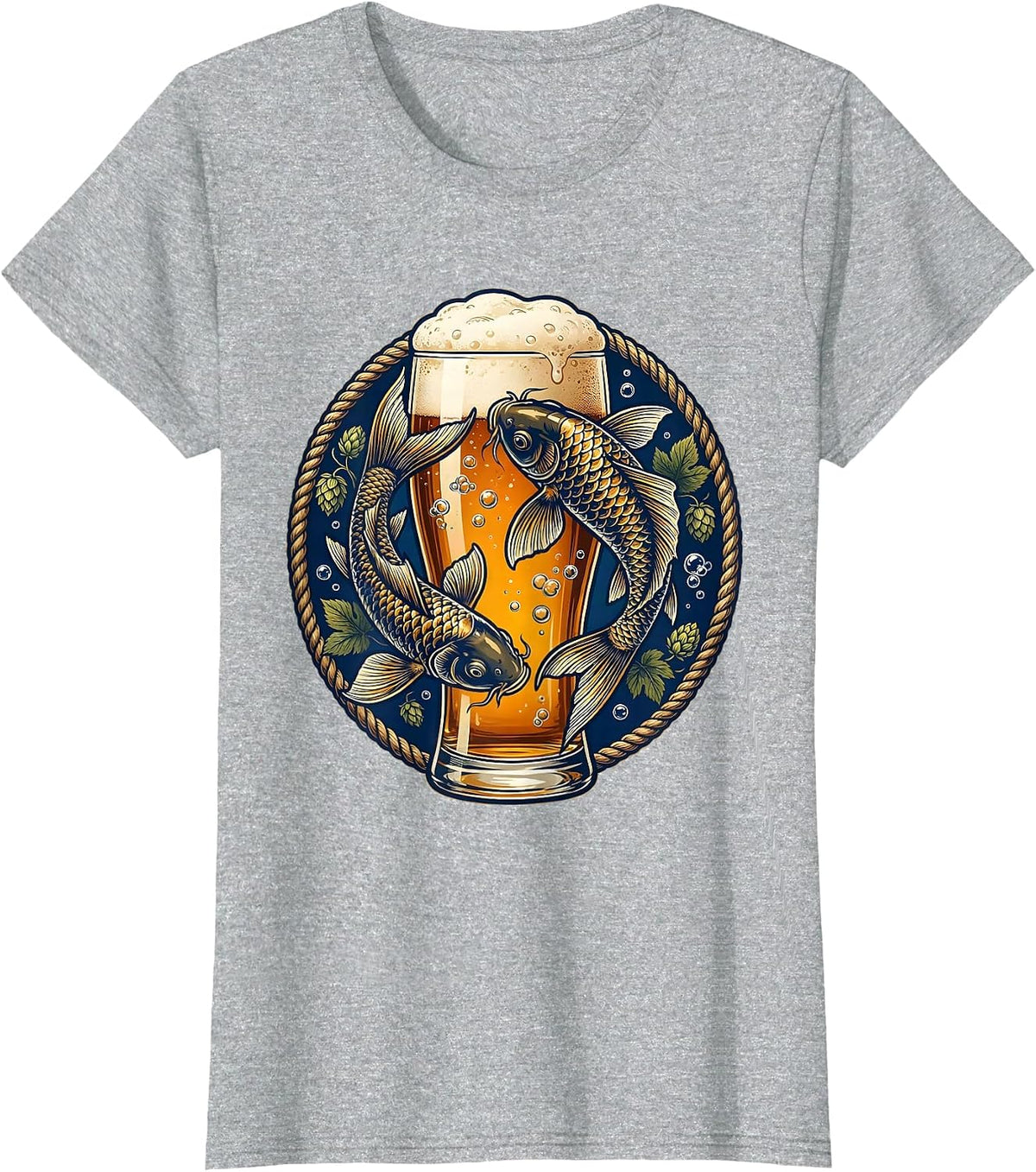 Koi Fish Beer Glass Graphic Tee T-Shirt - Heather Grey