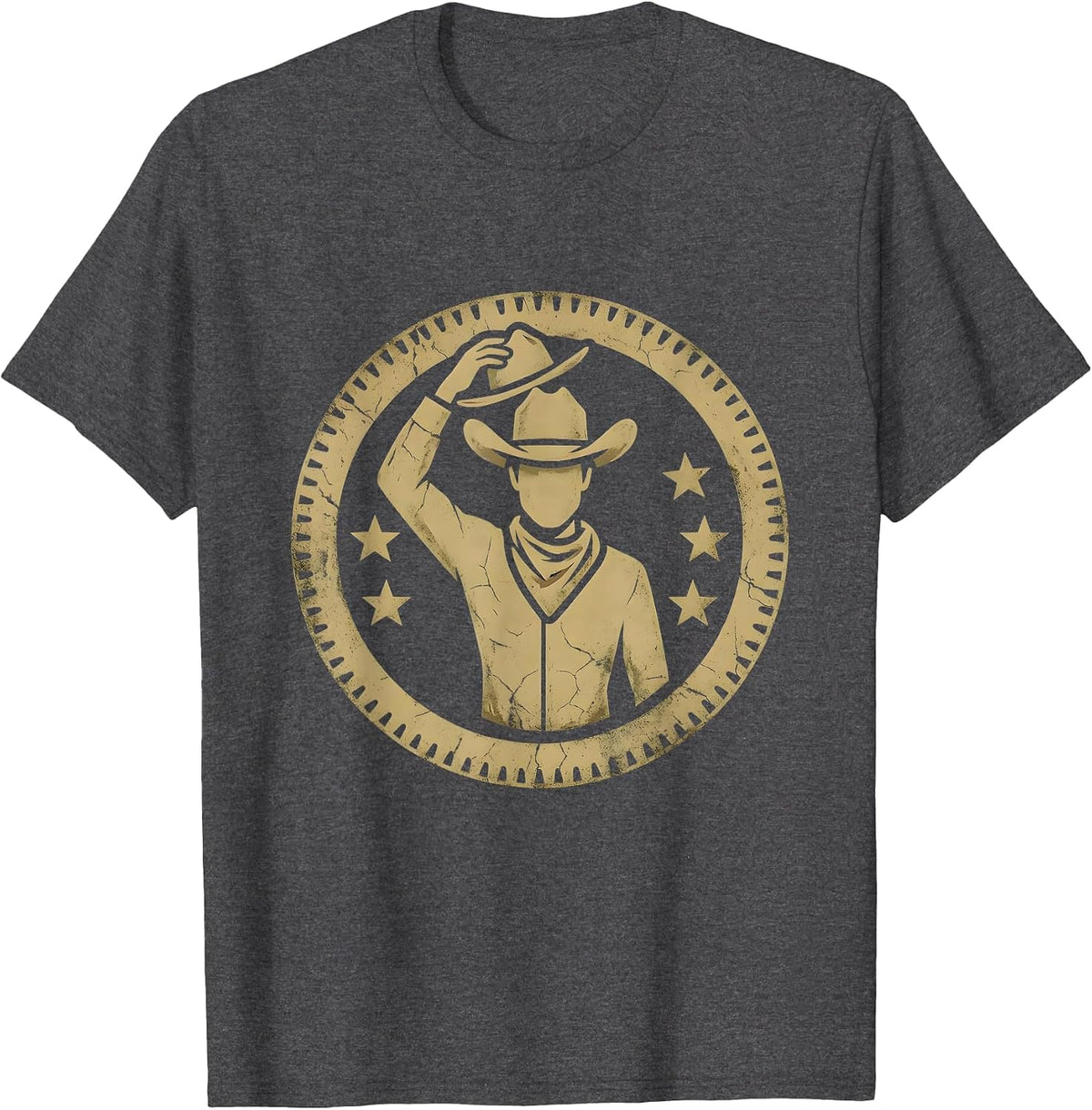 Cowgirl Tipping Hat Star Western Graphic Design T-Shirt - Dark Heather Grey