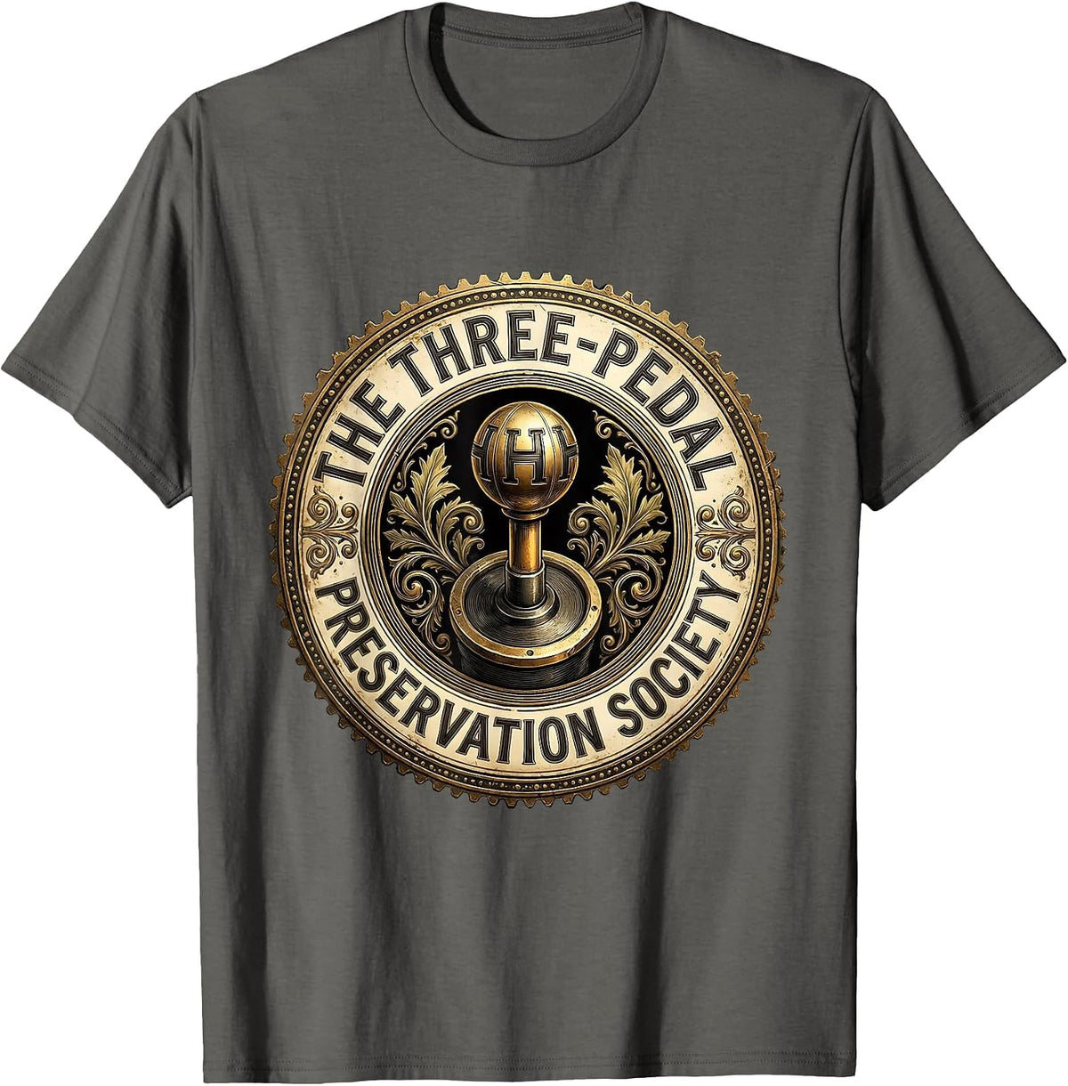 The Three-Pedal Preservation Society Manual Gear Design T-Shirt - Asphalt Grey