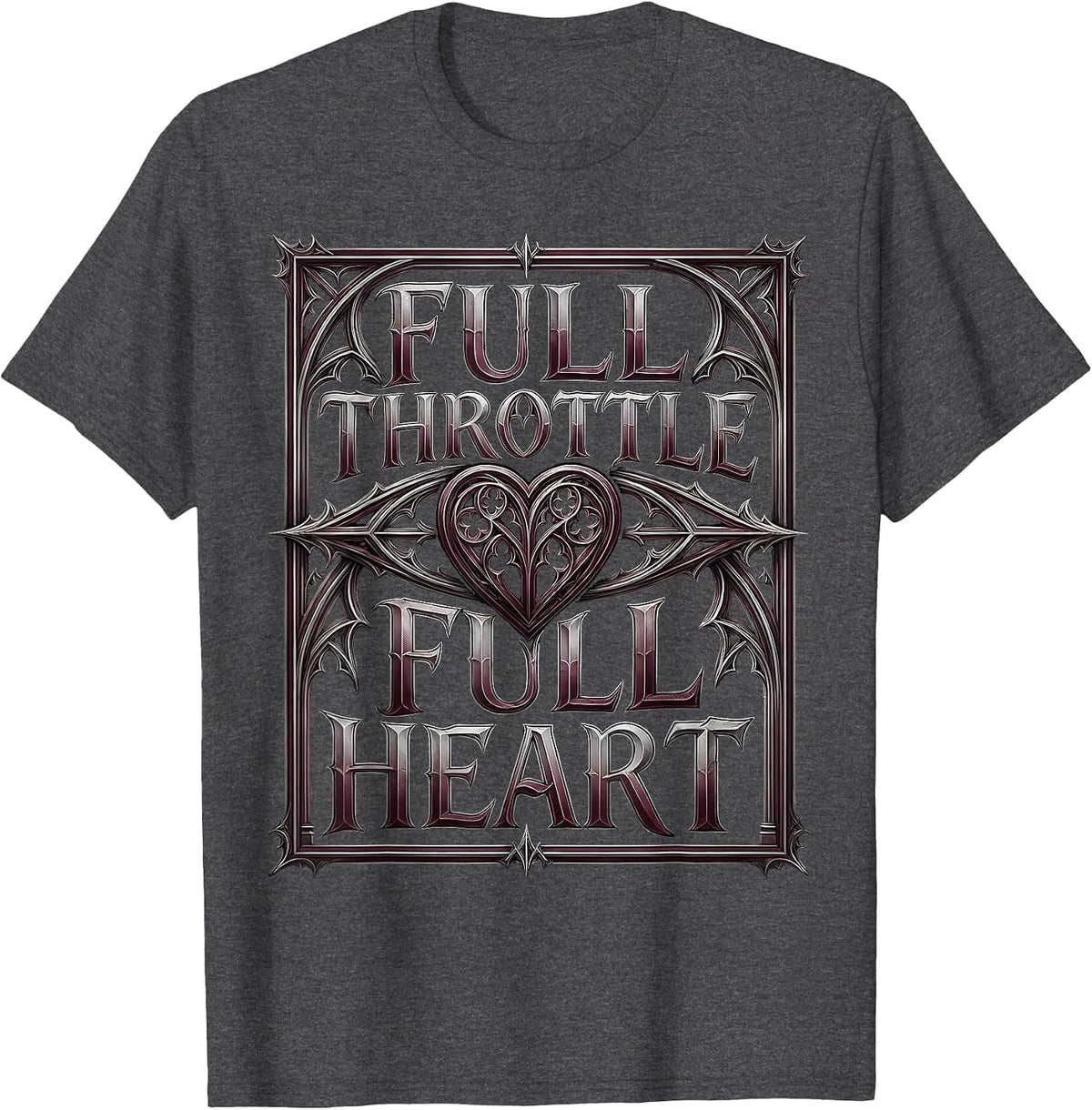 Men's Full Throttle Full Heart Motorcycle Design T-Shirt - Dark Heather Grey