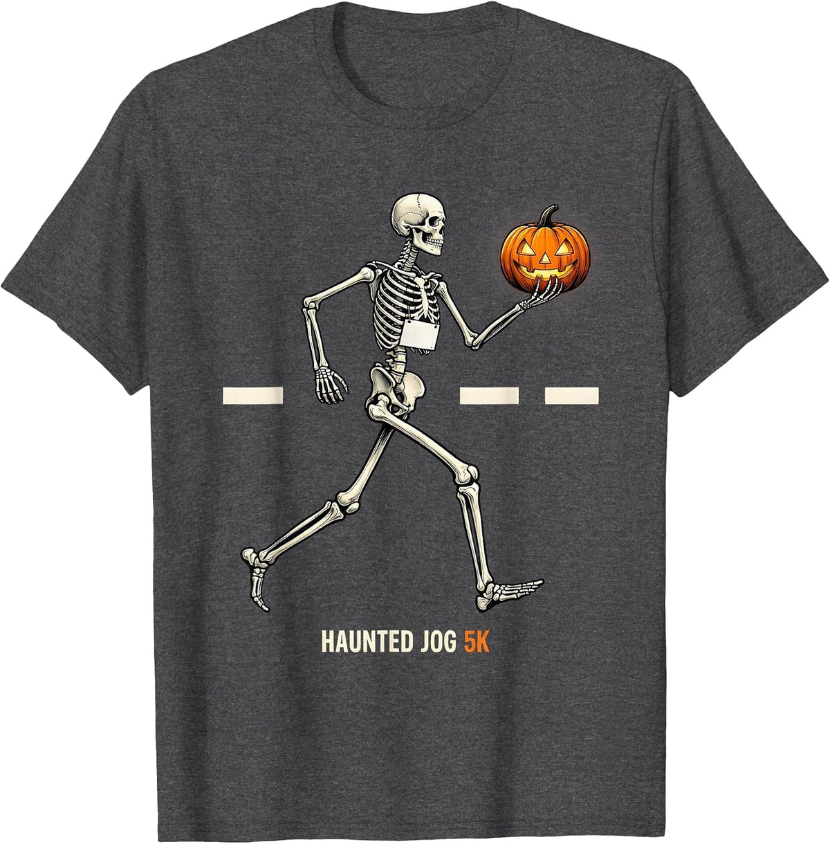 Men's Haunted Jog 5K Funny Skeleton Runner Halloween Fun Run T-Shirt - Dark Heather Grey