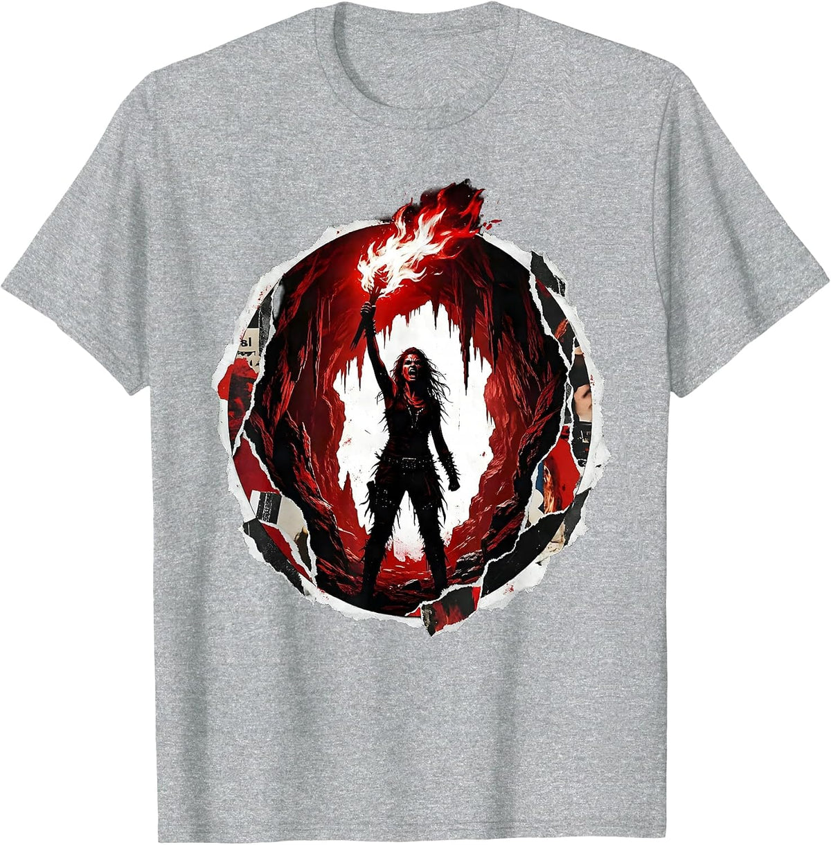 Men's Torch Bearer Dark Cave Illustration T-Shirt - Heather Grey
