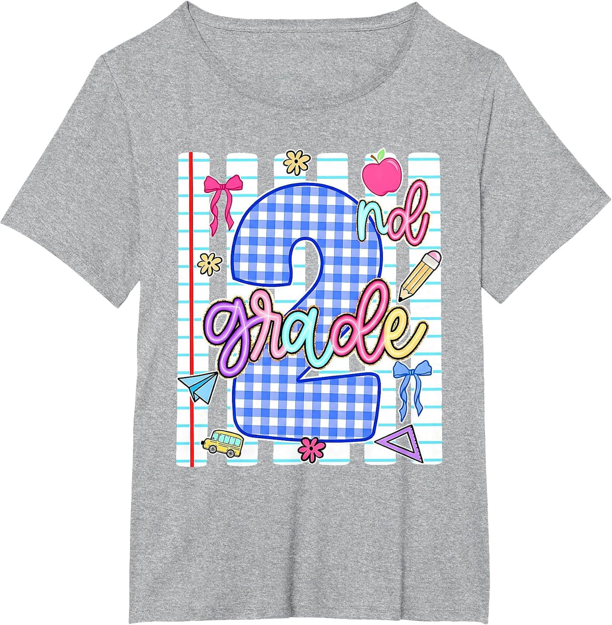 Back to School 2nd Second Grade Coquette Bow Blue Women Girl T-Shirt - Heather Grey