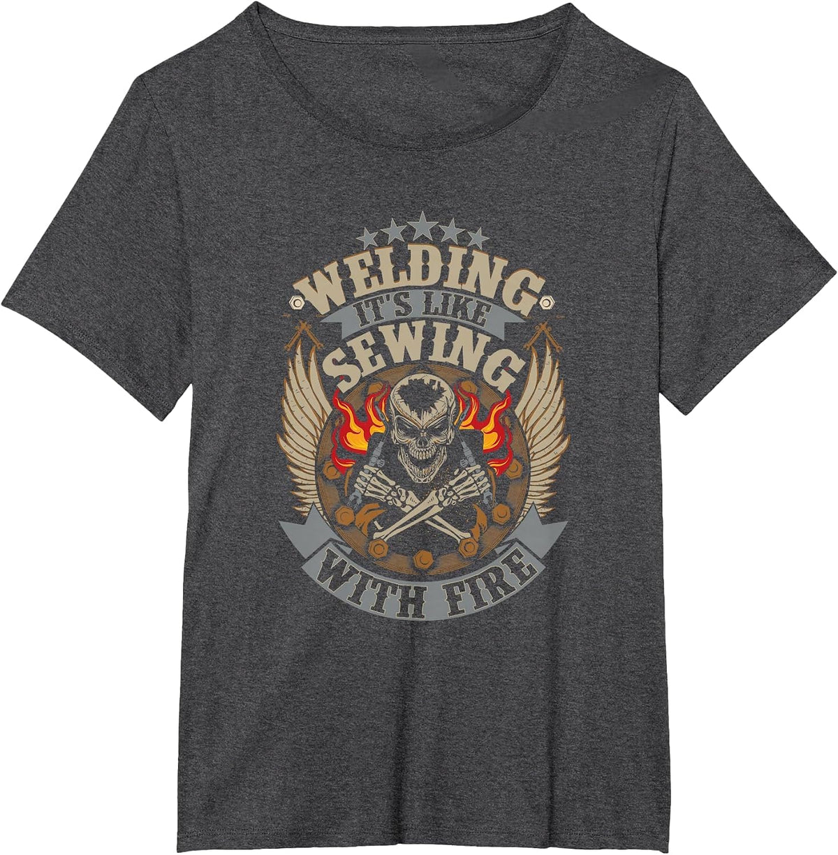 Welding T-Shirt Welding is Like Sewing with Fire Welder T-Shirt - Dark Heather Grey