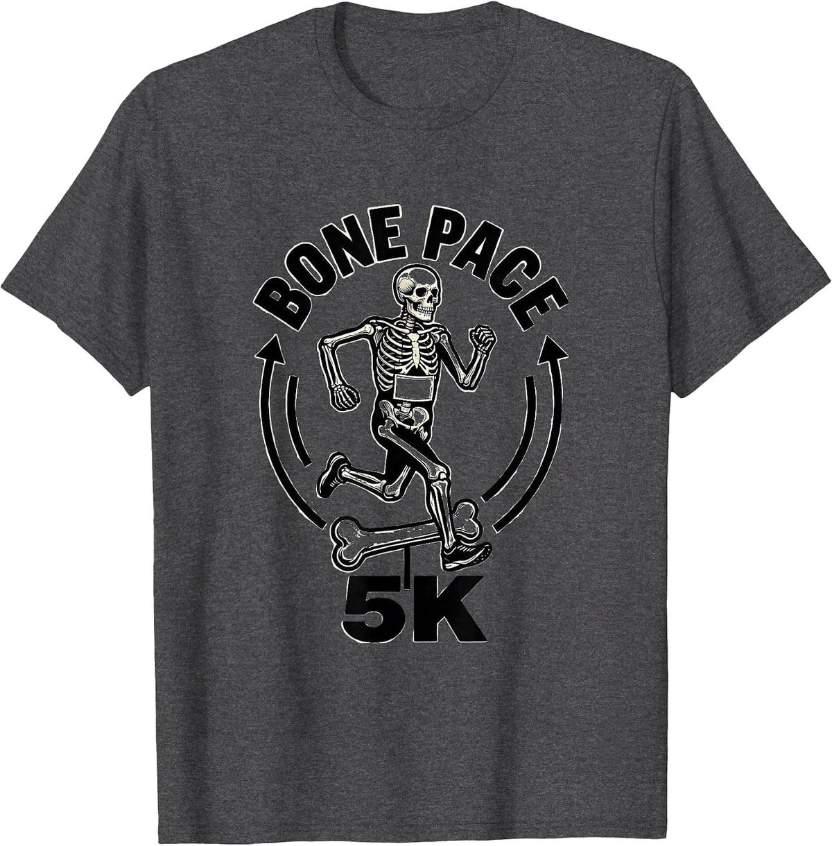 Men's Bone Pace 5K Funny Skeleton Runner Halloween Fun Run T-Shirt - Dark Heather Grey