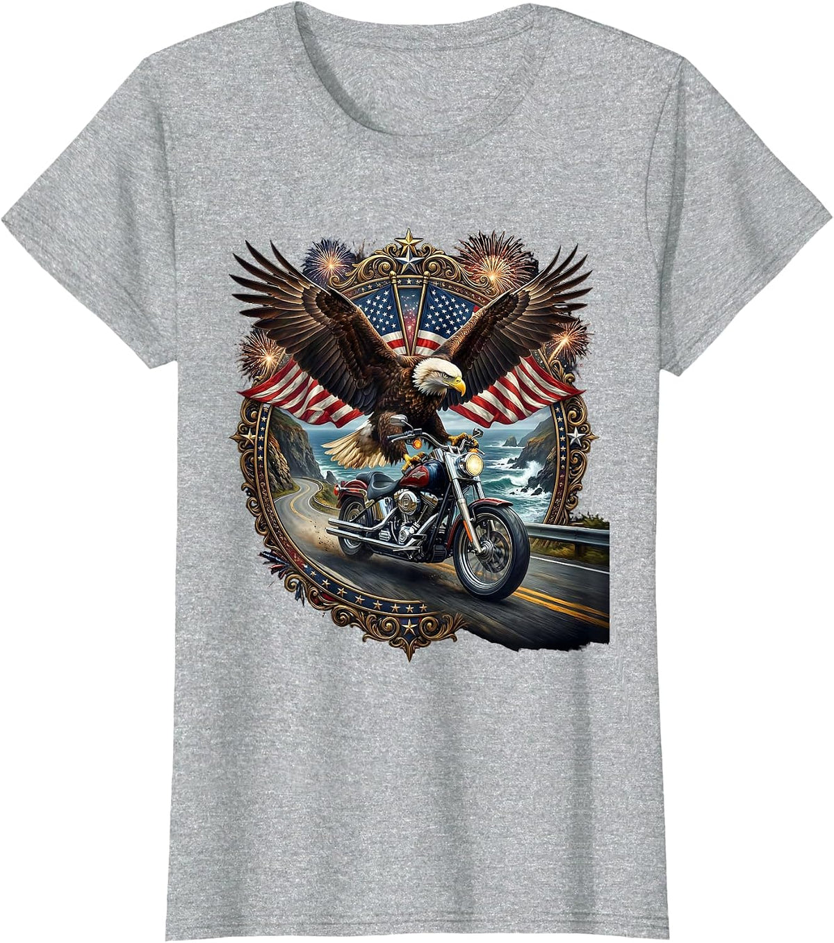 Coastal Cliffside Motorcycle Cruise Graphic Tee T-Shirt - Heather Grey