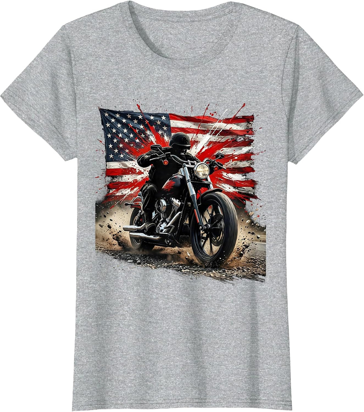 Freedom Rider Motorcycle Desert Highway Graphic T-Shirt - Heather Grey