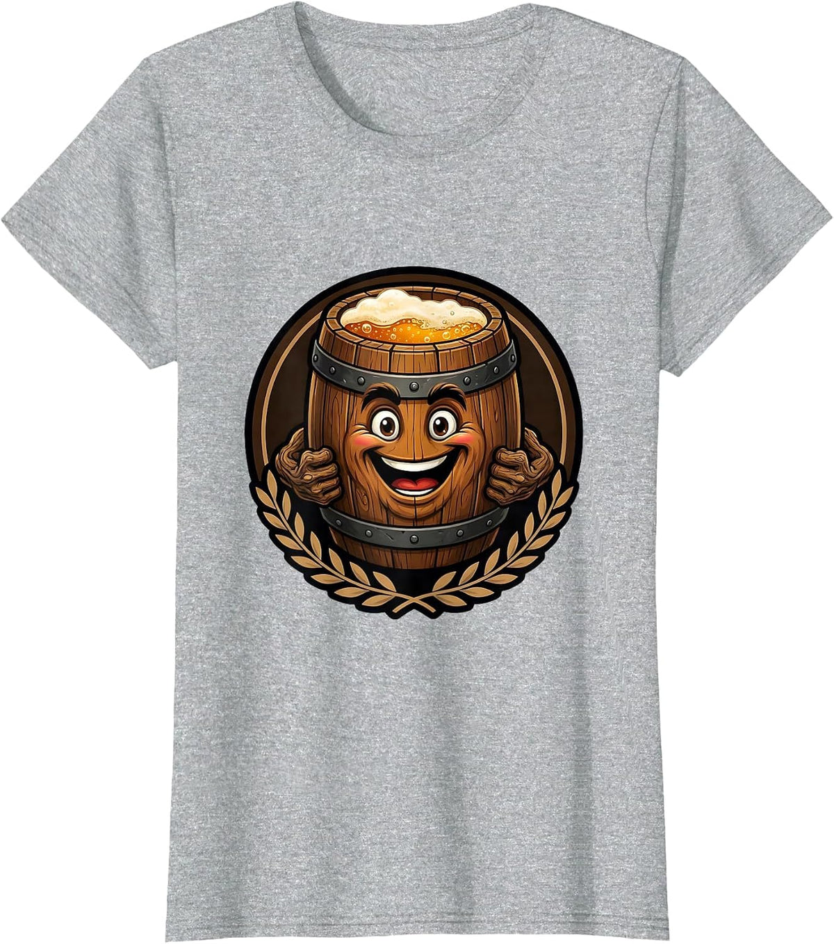 Women's Oktoberfest Wooden Fermenting Cask Illustration T-Shirt - Heather Grey