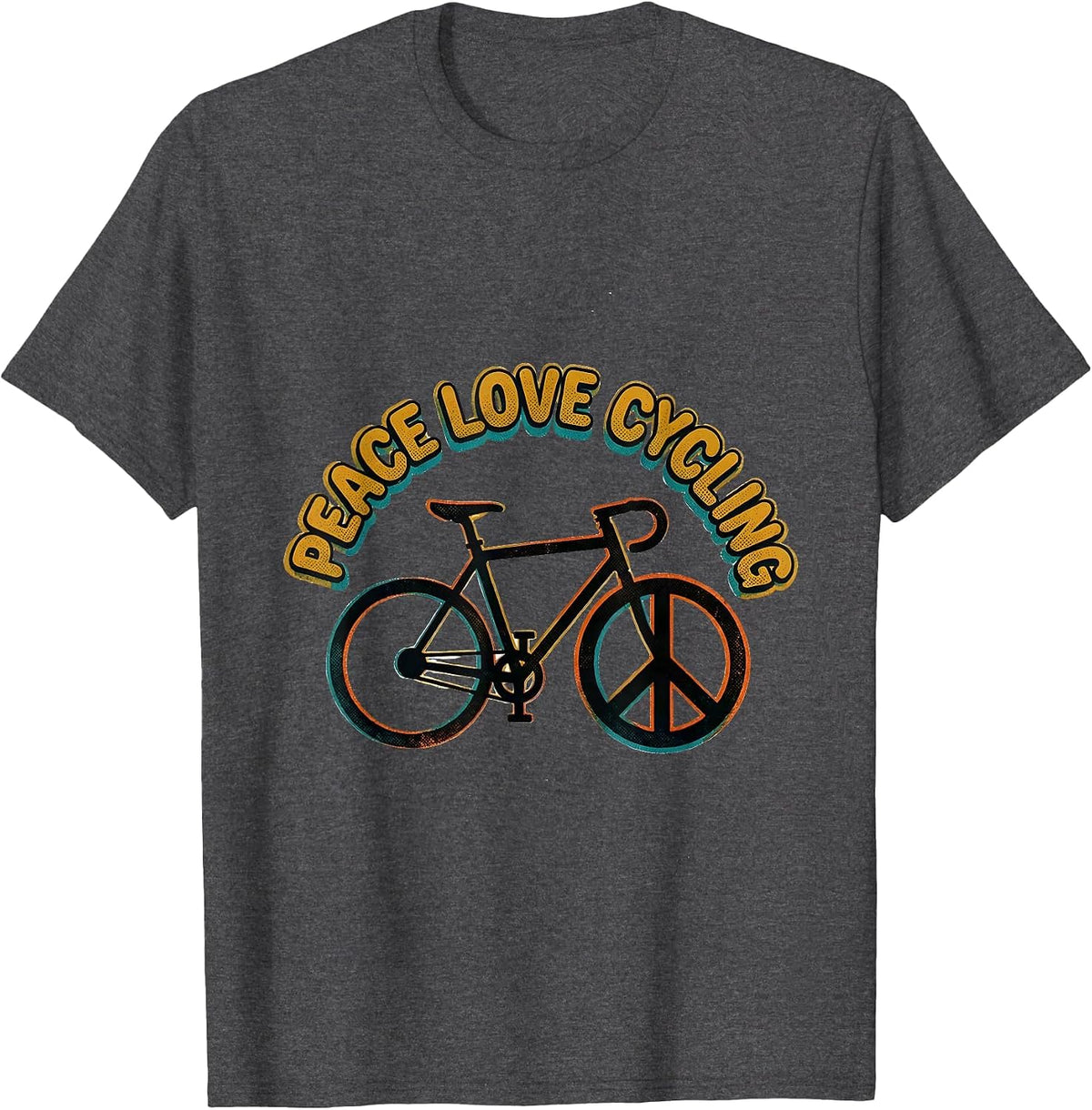 Peace Love Cycling Retro Hippie Peace Sign Nostalgia T-Shirt - Dark Heather Grey