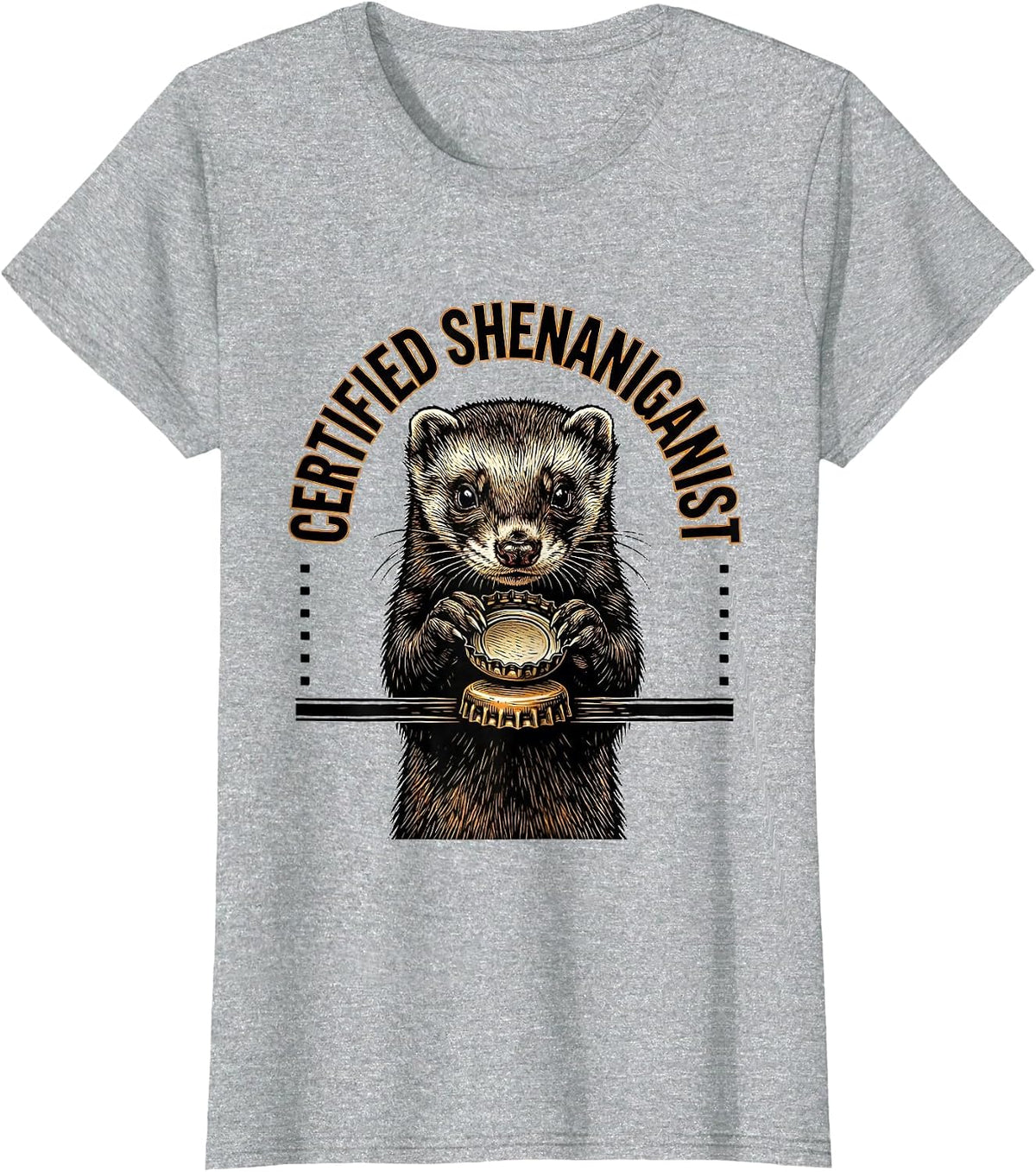 Certified Shenaniganist Funny Ferret St Patrick's Day T-Shirt - Heather Grey