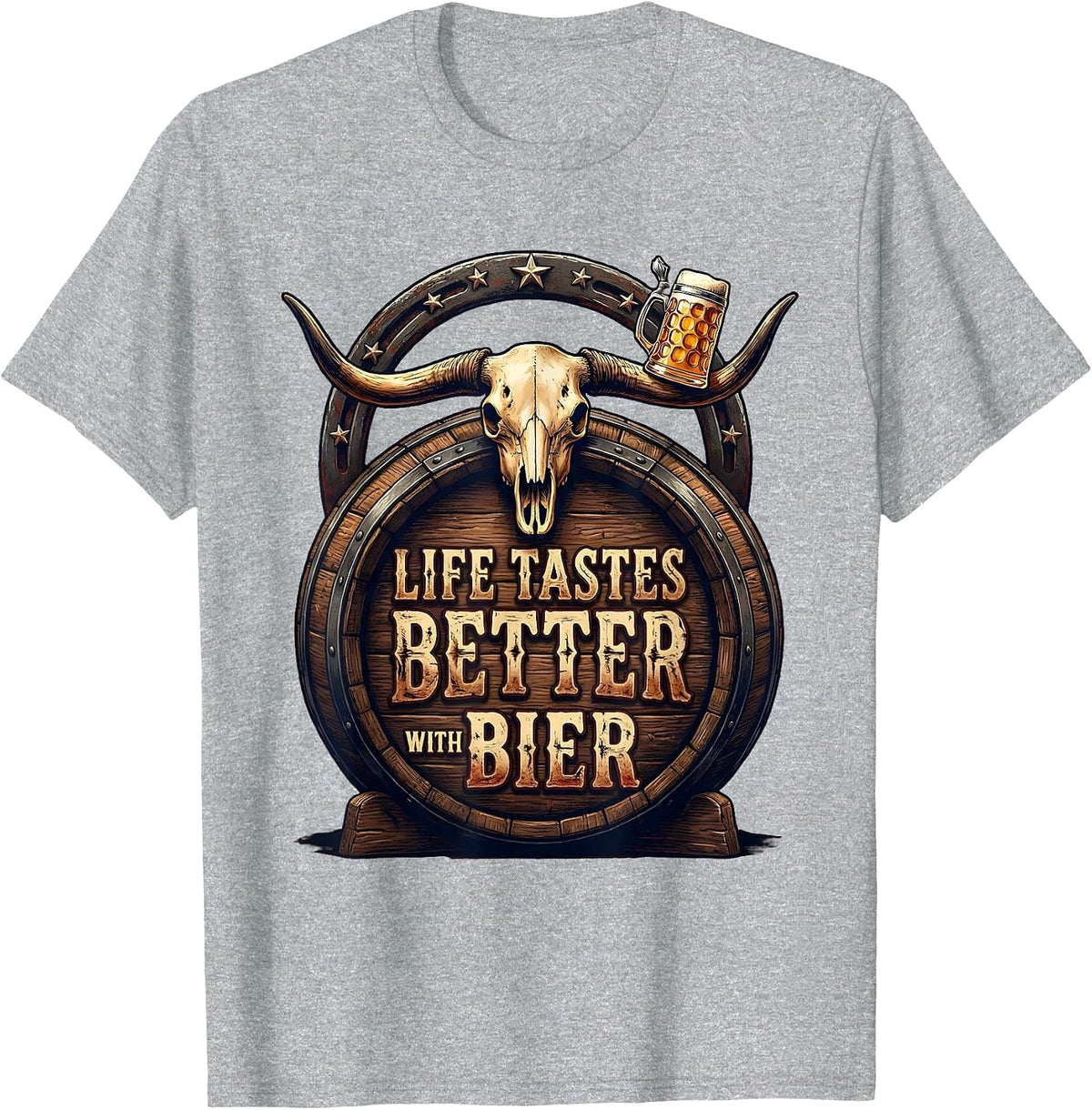 Men's Life Tastes Better With Bier Oktoberfest Design T-Shirt - Heather Grey