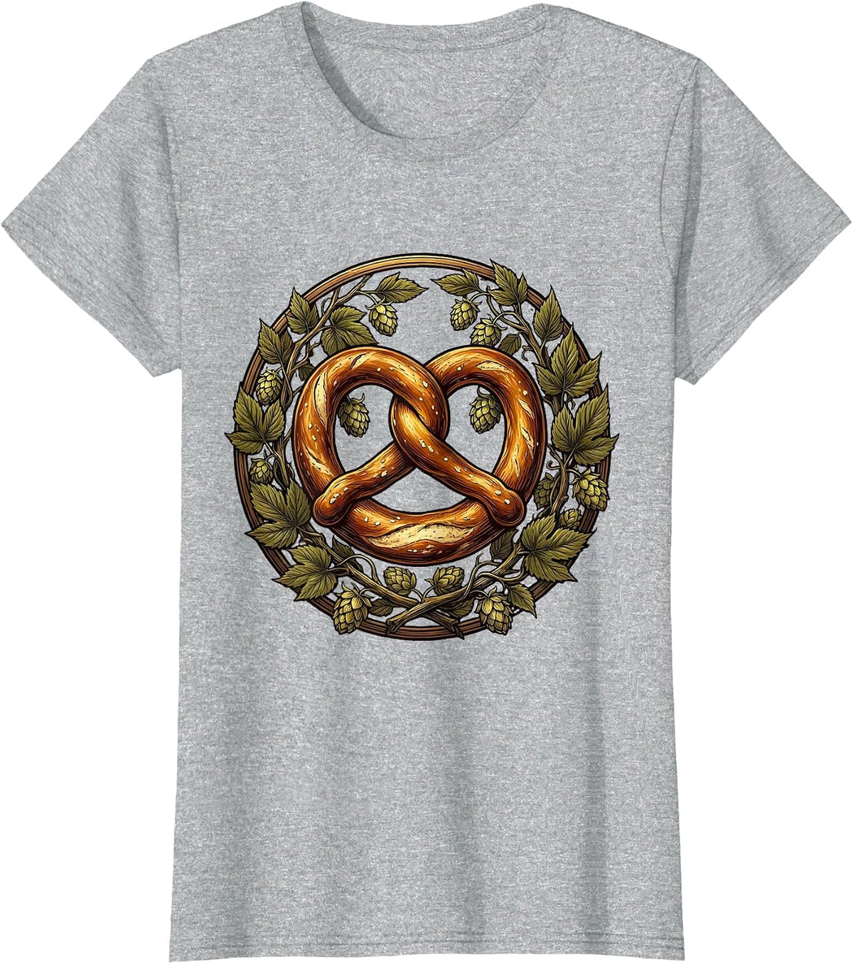 Women's Oktoberfest Pretzel and Hop Branches Illustration T-Shirt - Heather Grey