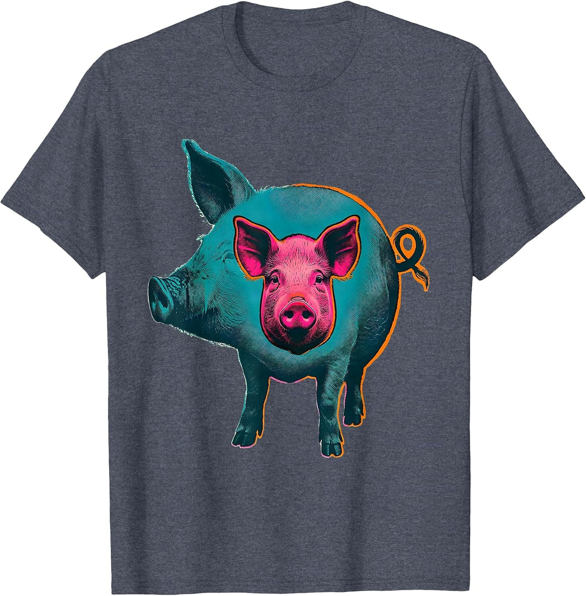 Pig Silhouette Farm Animal Lover Humor Casual T-Shirt - Heather Blue