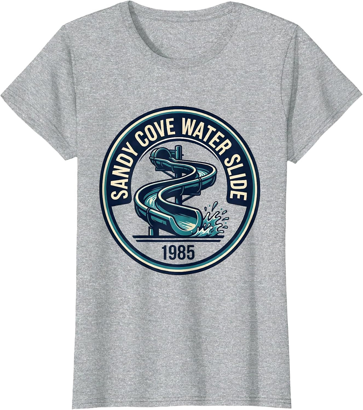 Women's Sandy Cove Water Slide 1985 Retro Vintage Band-Name Pop T-Shirt - Heather Grey