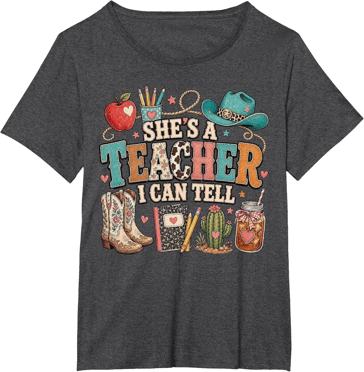 She's A Teacher I Can Tell Back to School Western Classroom T-Shirt - Dark Heather Grey