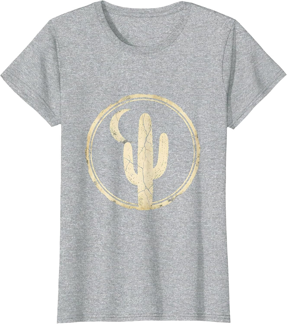 Desert Cactus Crescent Moon Country Music Design T-Shirt - Heather Grey
