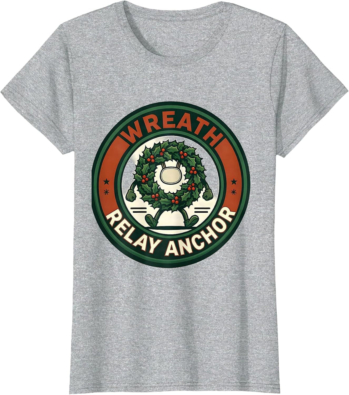 Wreath Relay Anchor Funny Christmas 5K Run Runner Squad T-Shirt - Heather Grey