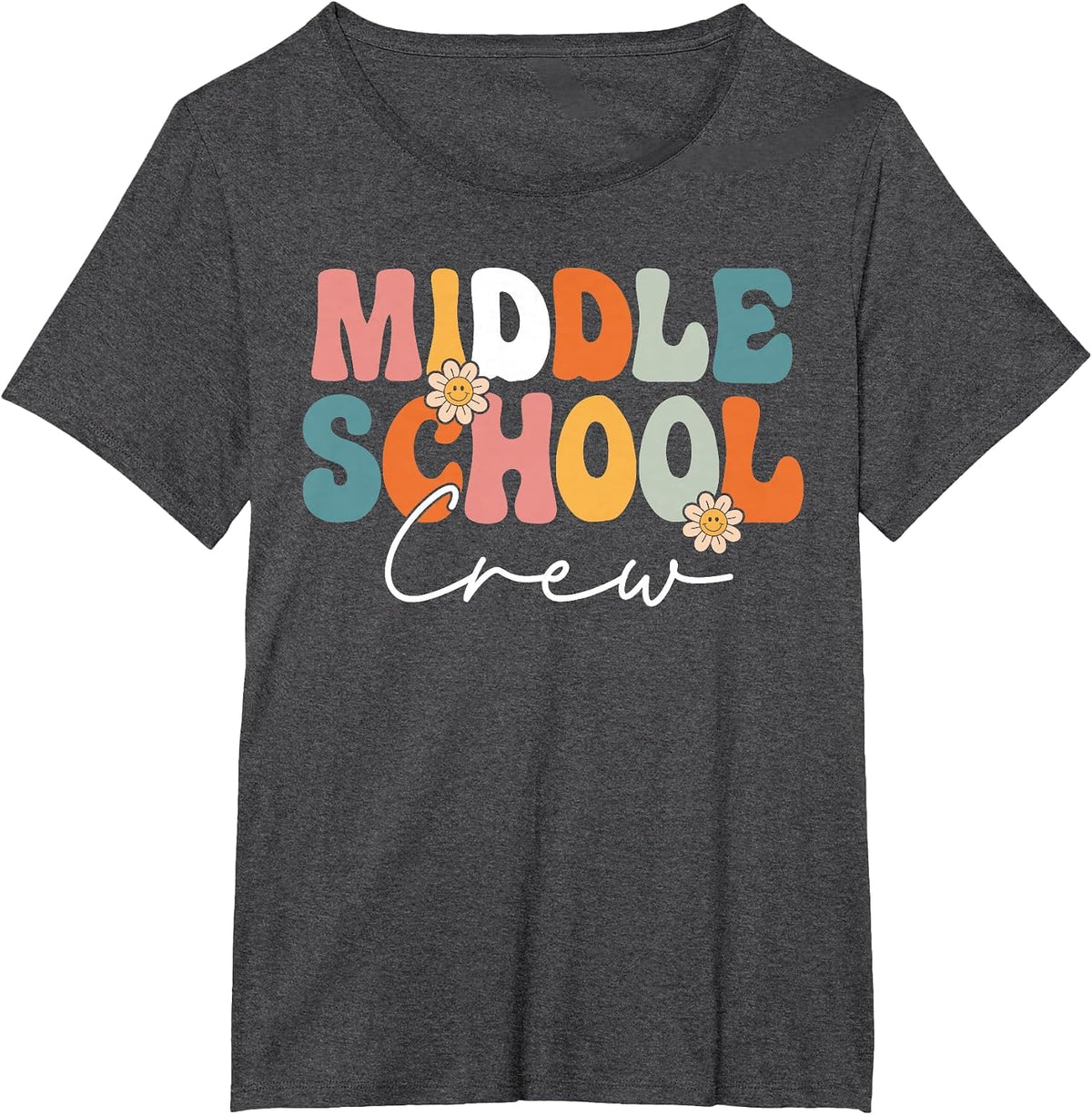 Middle School Crew Team Retro Groovy Vintage Back to School T-Shirt - Dark Heather Grey