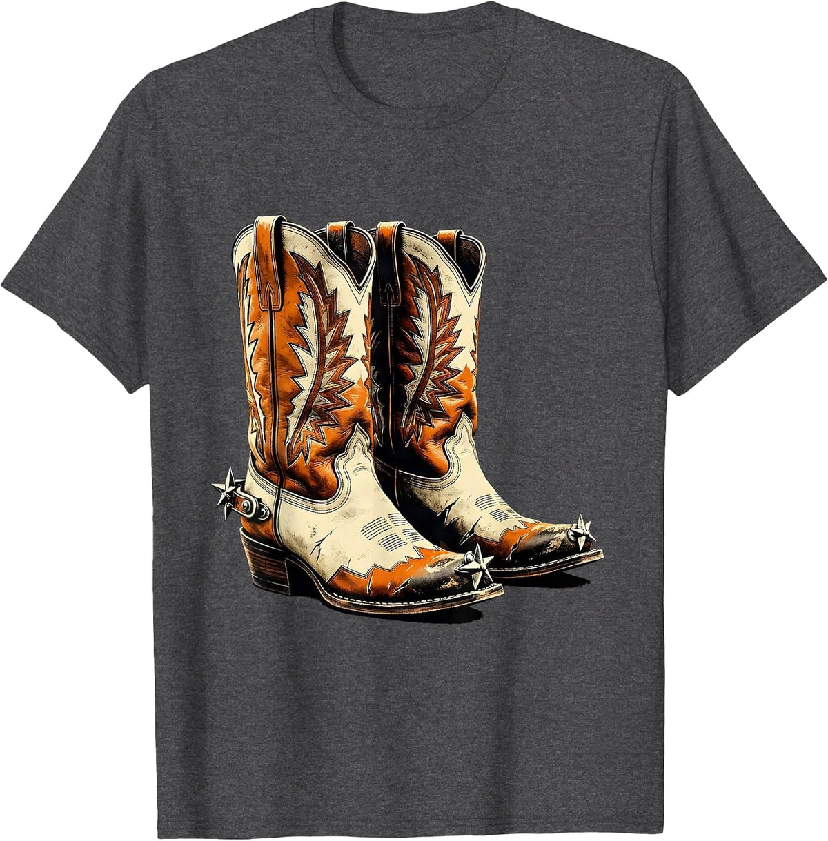 Men's Worn Cowboy Boots With Spurs Graphic T-Shirt - Dark Heather Grey